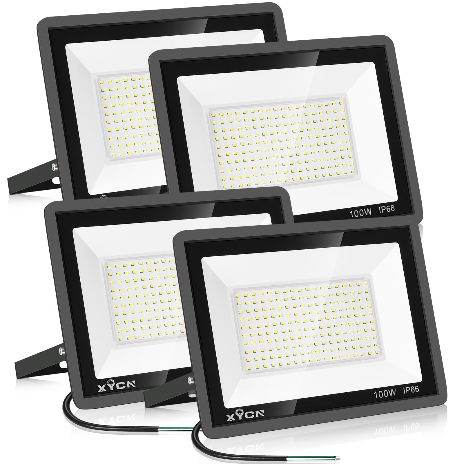 XYCN 4 Pack 100W LED Flood Light, IP66 Waterproof Outside Flood Light, 12500LM Super Bright Outdoor Security Lights, 5000K Dayli