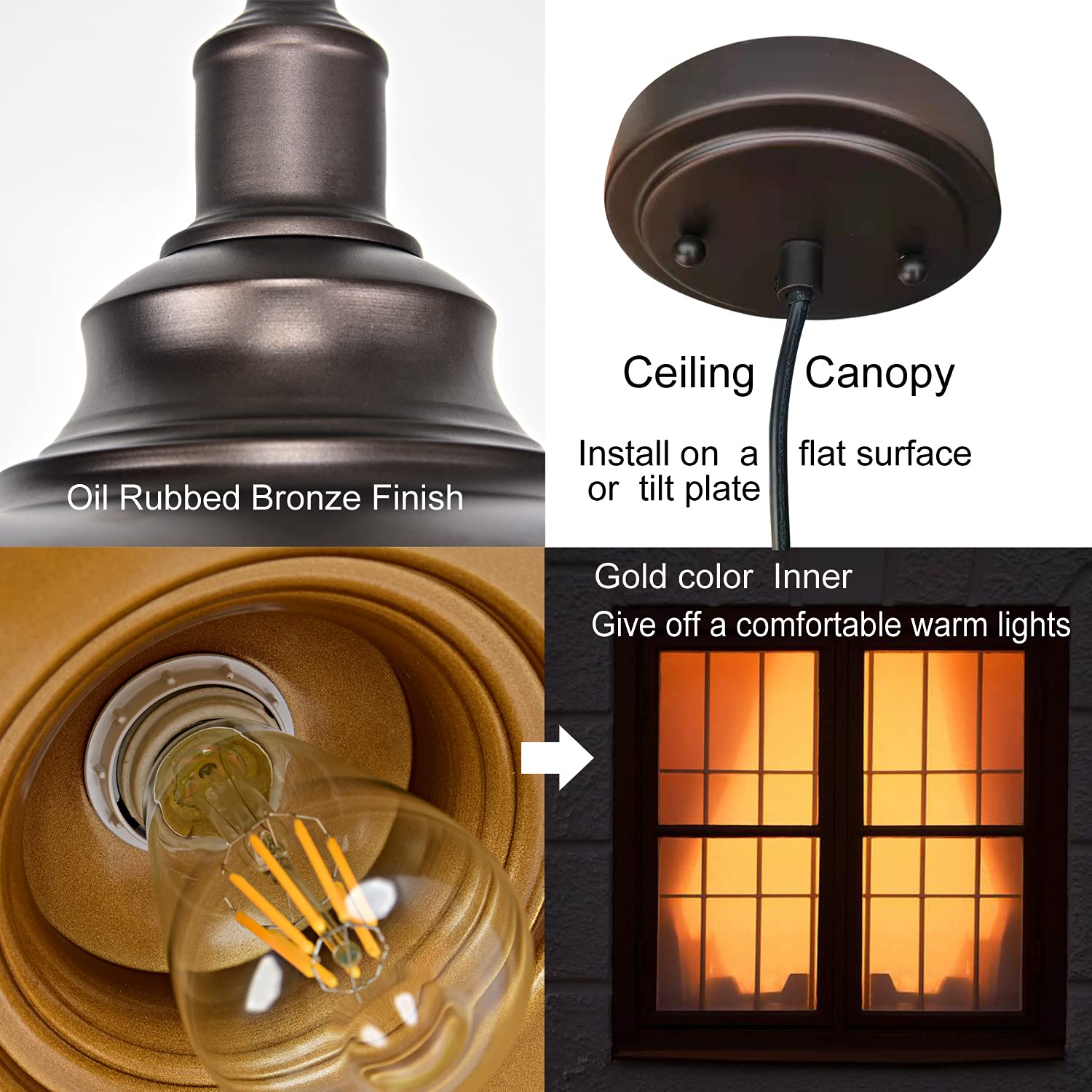 Alaislyc 3-Pack Farmhouse Pendant Light, Adjustable Industrial Hanging Lights In Oil-Rubbed Bronze
