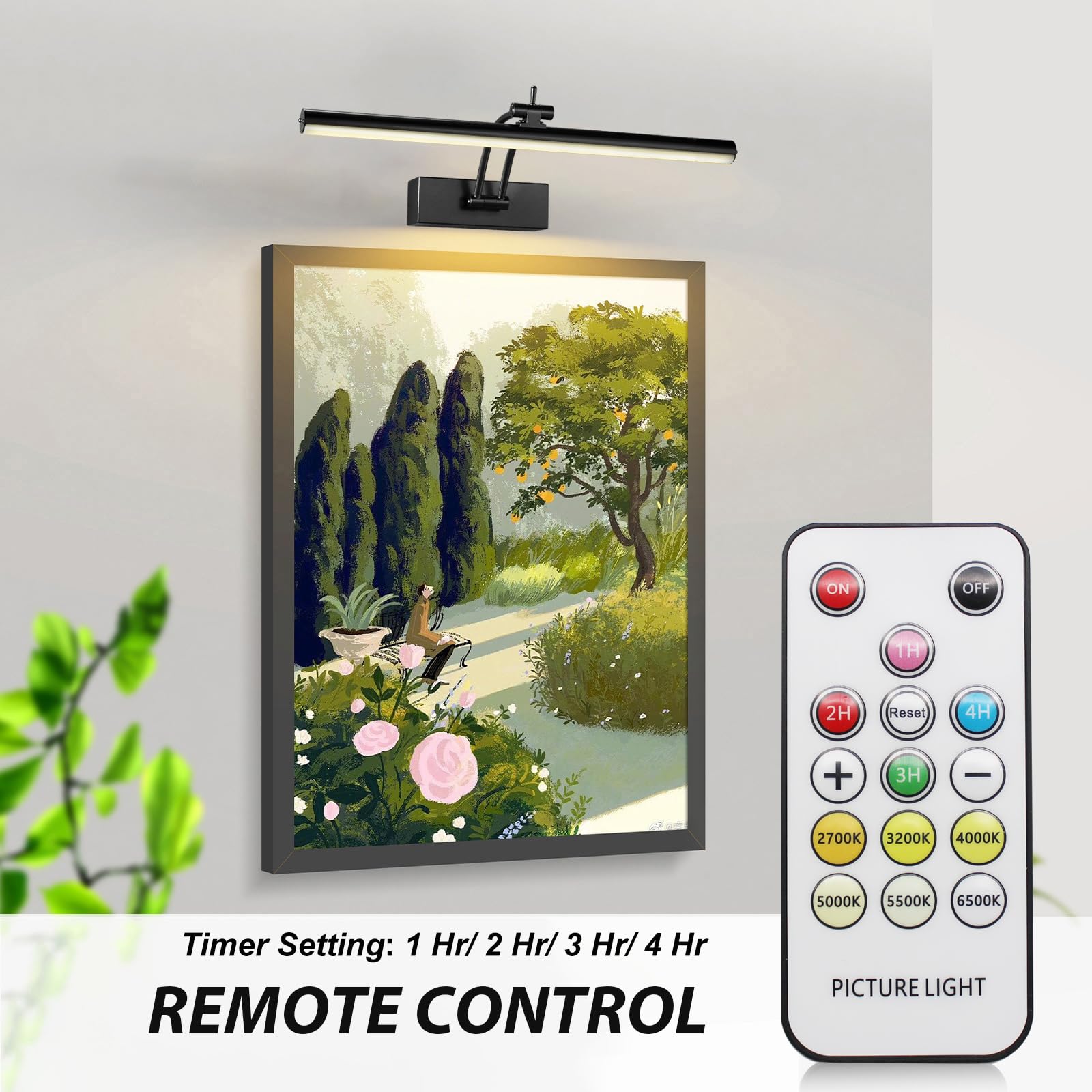 Yuichoy 12" Battery Operated Picture Lights, Dimmable Wireless Art Lighting, Black, Model Yun12-ZH-2HS, 4200mAh, Remote Control