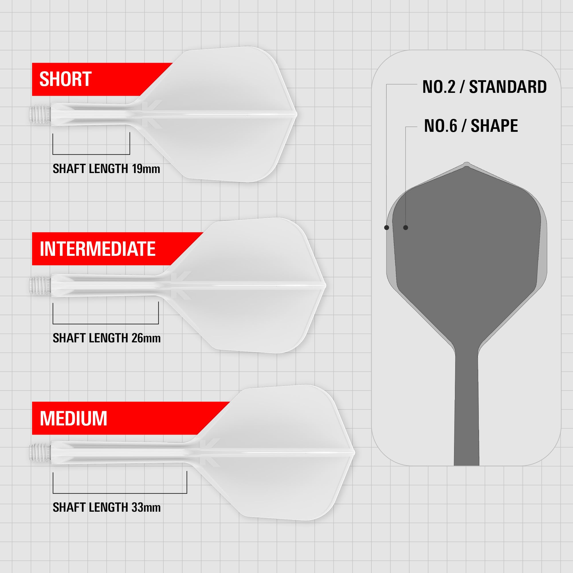 Target Darts K Flex Integrated Dart Flights & Shafts, No.6 White, Intermediate (26mm), Model taf1405, Pack of 3
