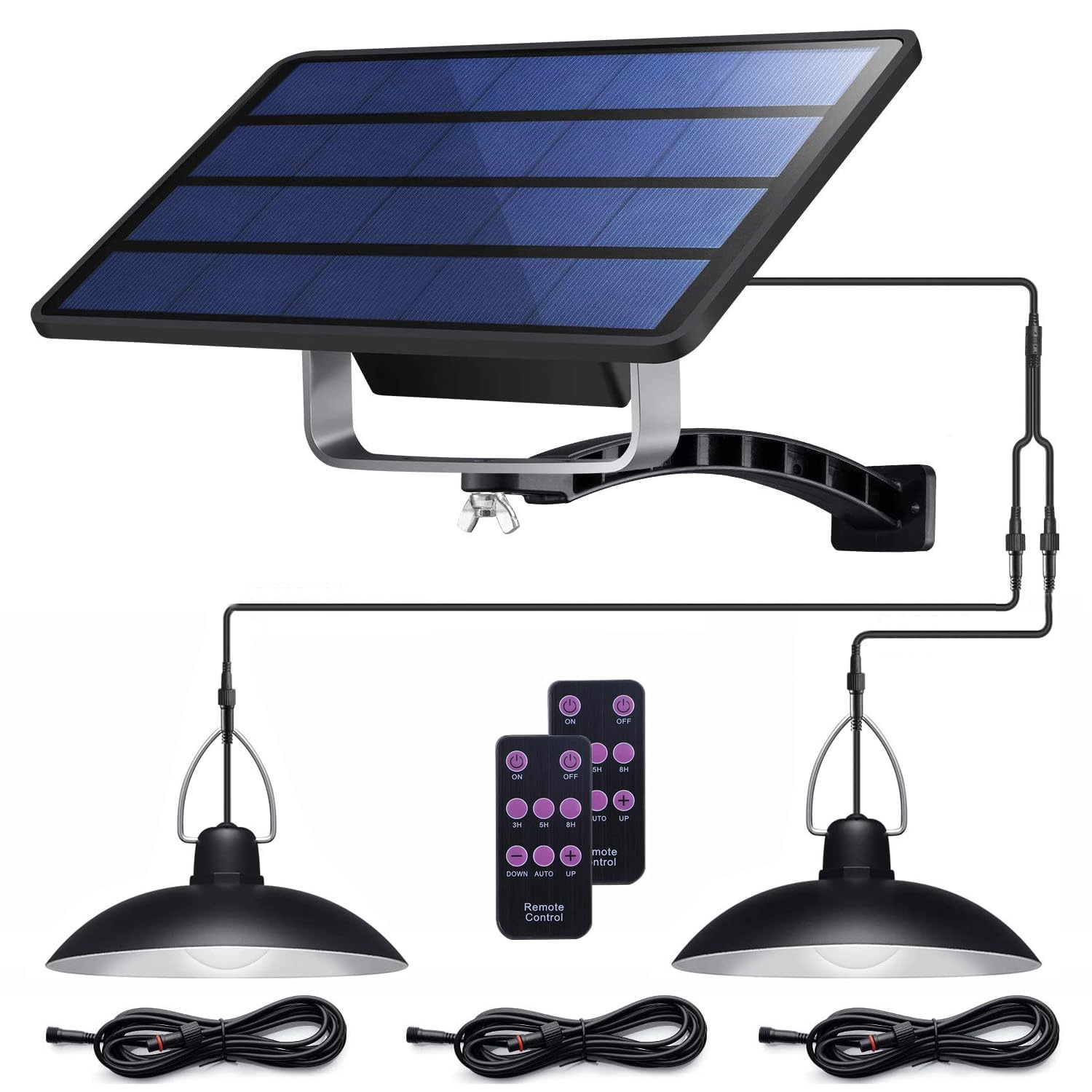 ABZXT Solar Pendant Lights, Dual Bulb, IP65 Waterproof, Remote Control, Black, Model SPLW-162W