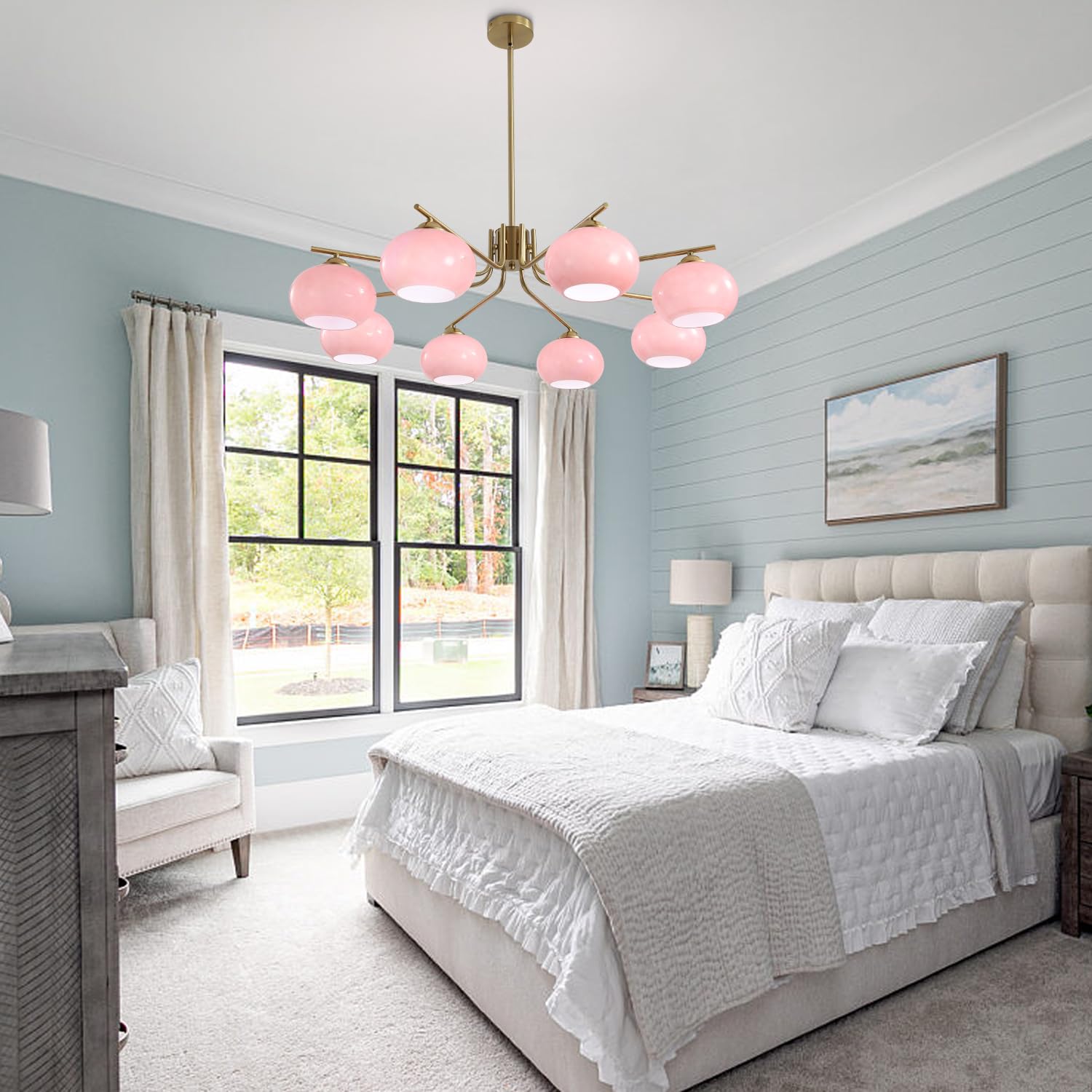 Kco 8 Light Pink Bubble Chandelier - Modern Pendant Light For Kitchen & Dining Room