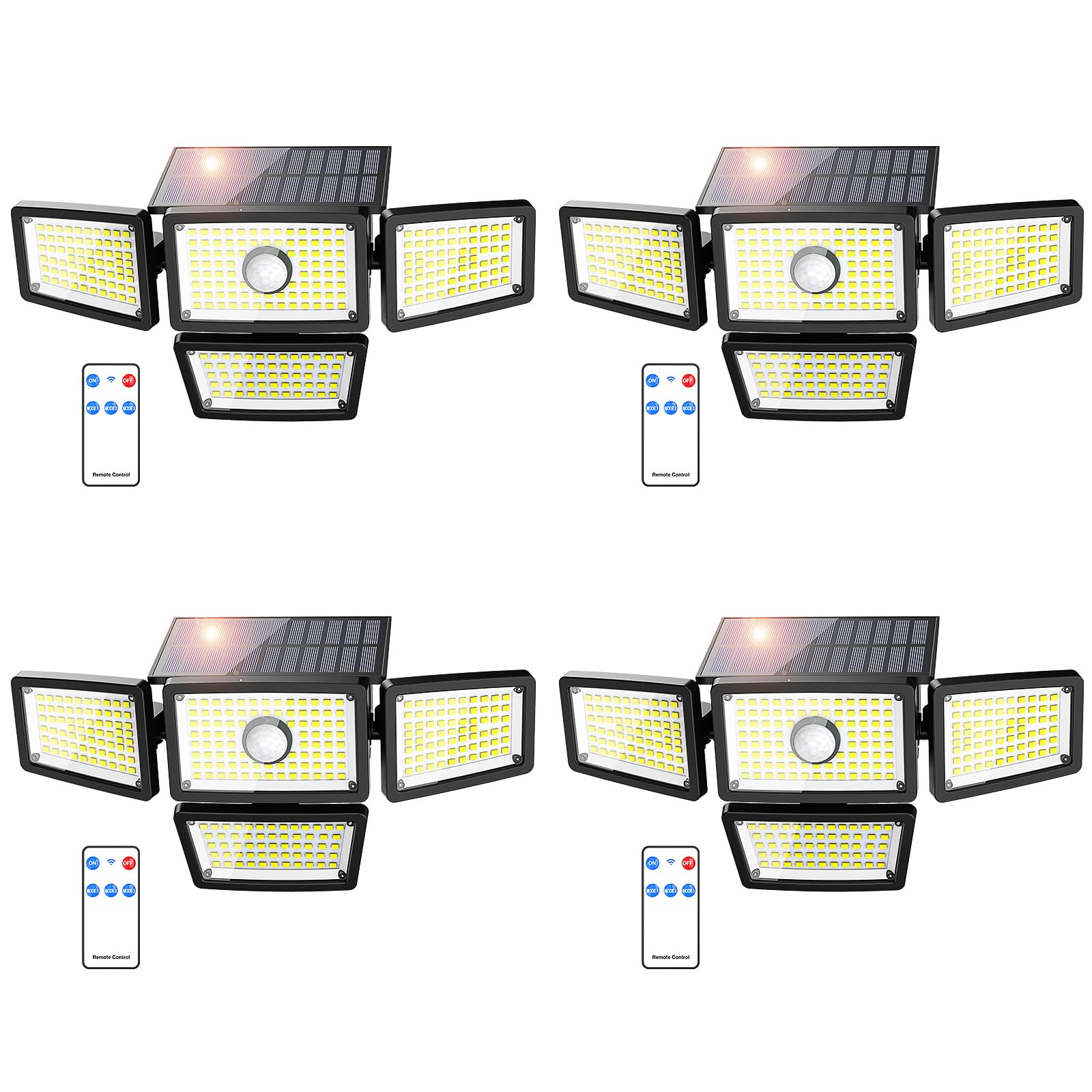 omibee 3000LM Solar Lights Outdoor, 4 Adjustable Heads Solar Motion Sensor Lights with 283 LED, IP65 Waterproof Security Wall Li