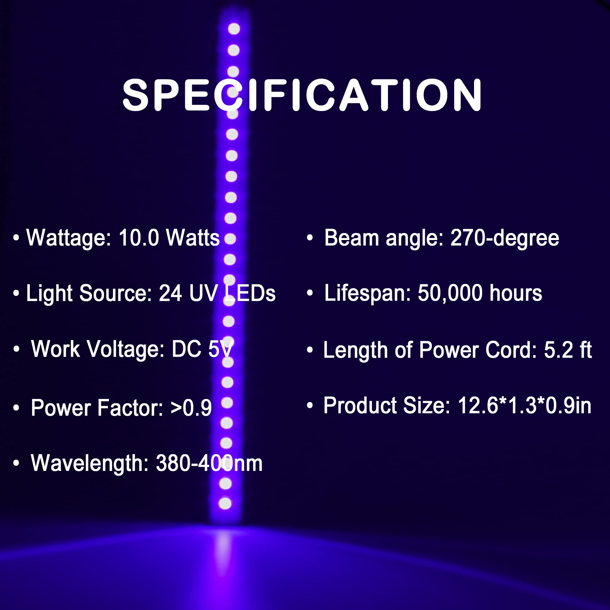 U4GLORY 10W UV LED Black Light Bar, 5ft USB Cable, 1ft Blacklight for Body Painting & Glow Parties, Purple, 2 Pack