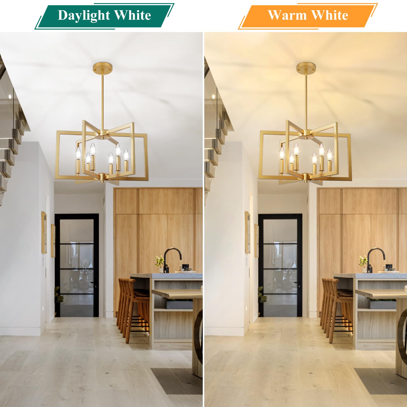 Bairth 6-Light Gold Chandelier, Modern Metal Fixture for Dining Room, Foyer, Kitchen - D3201-06-GD