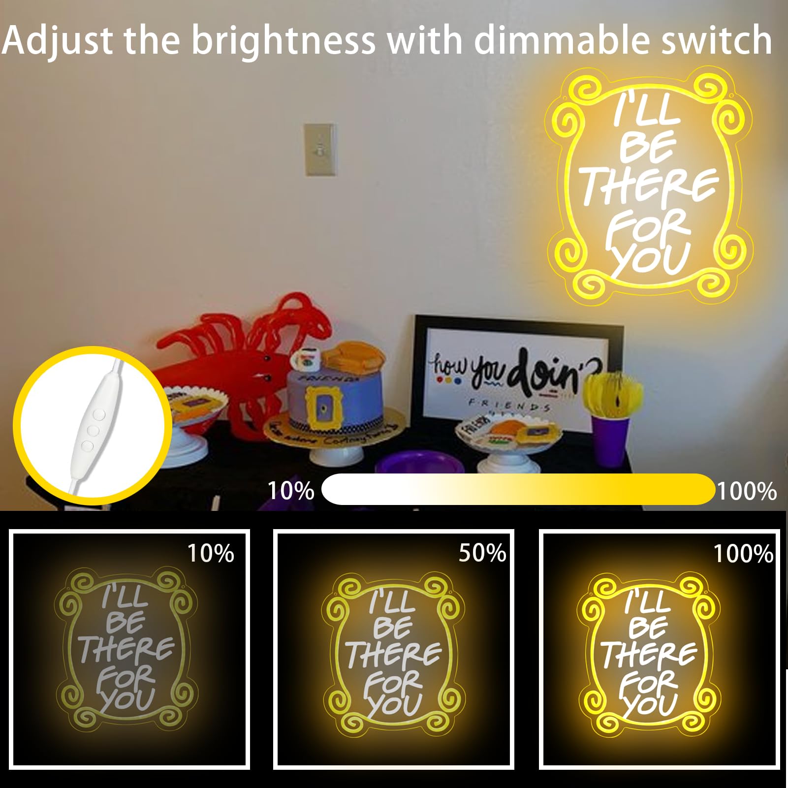Tiabuy Neon Sign, Ill Be There for You, Dimmable LED Wall Decor, 17x13 inch, Yellow, Friends TV Show Gift