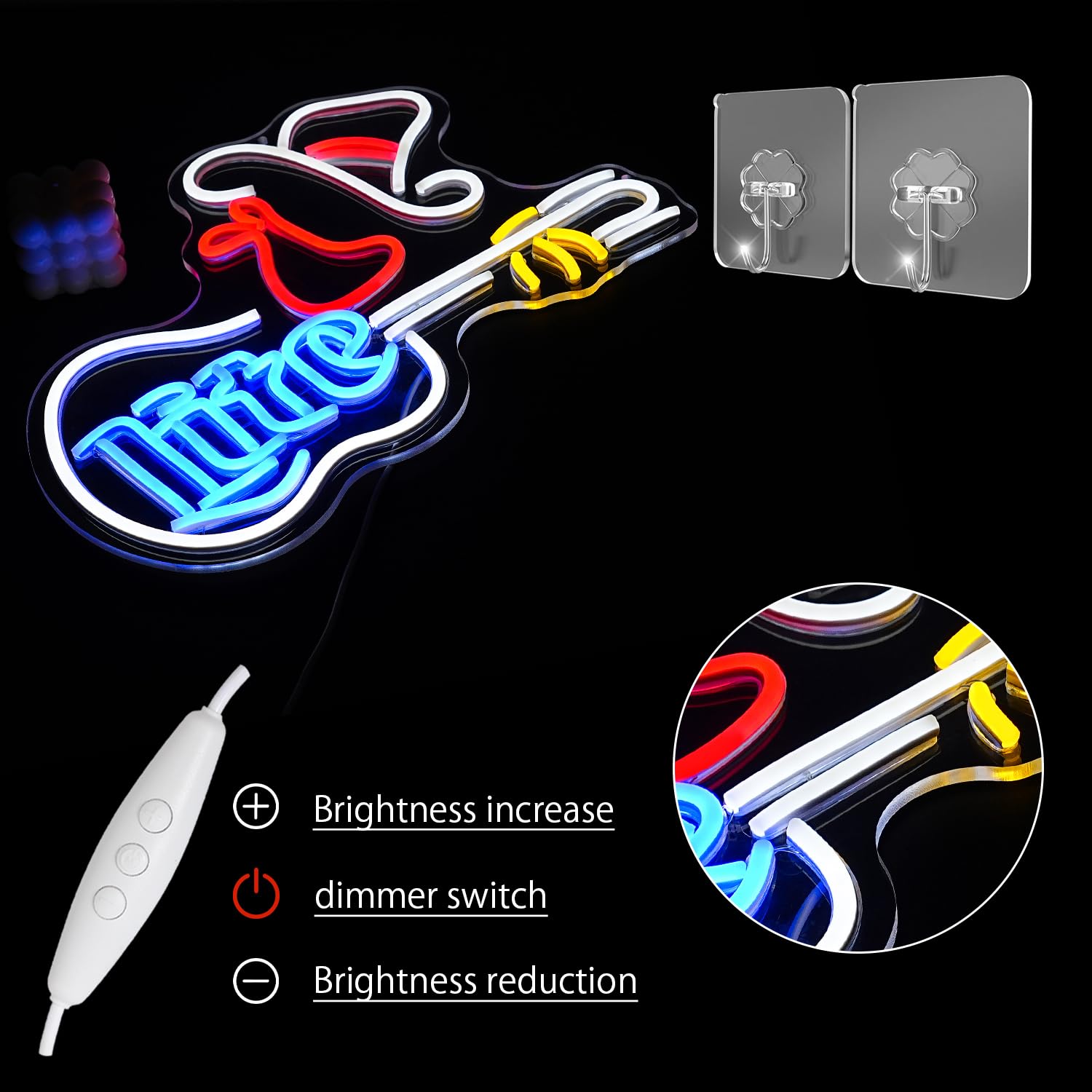 Lulanmp Cowboy Hat Neon Sign For Wall Decor Guitar Neon Light Beer Bar Sign Music Neon Signs Led Sign Neon Lights For Wall Art Led Neon For Home Bar Pub Shop Party Bar Led Sign(16.5"*12.9")