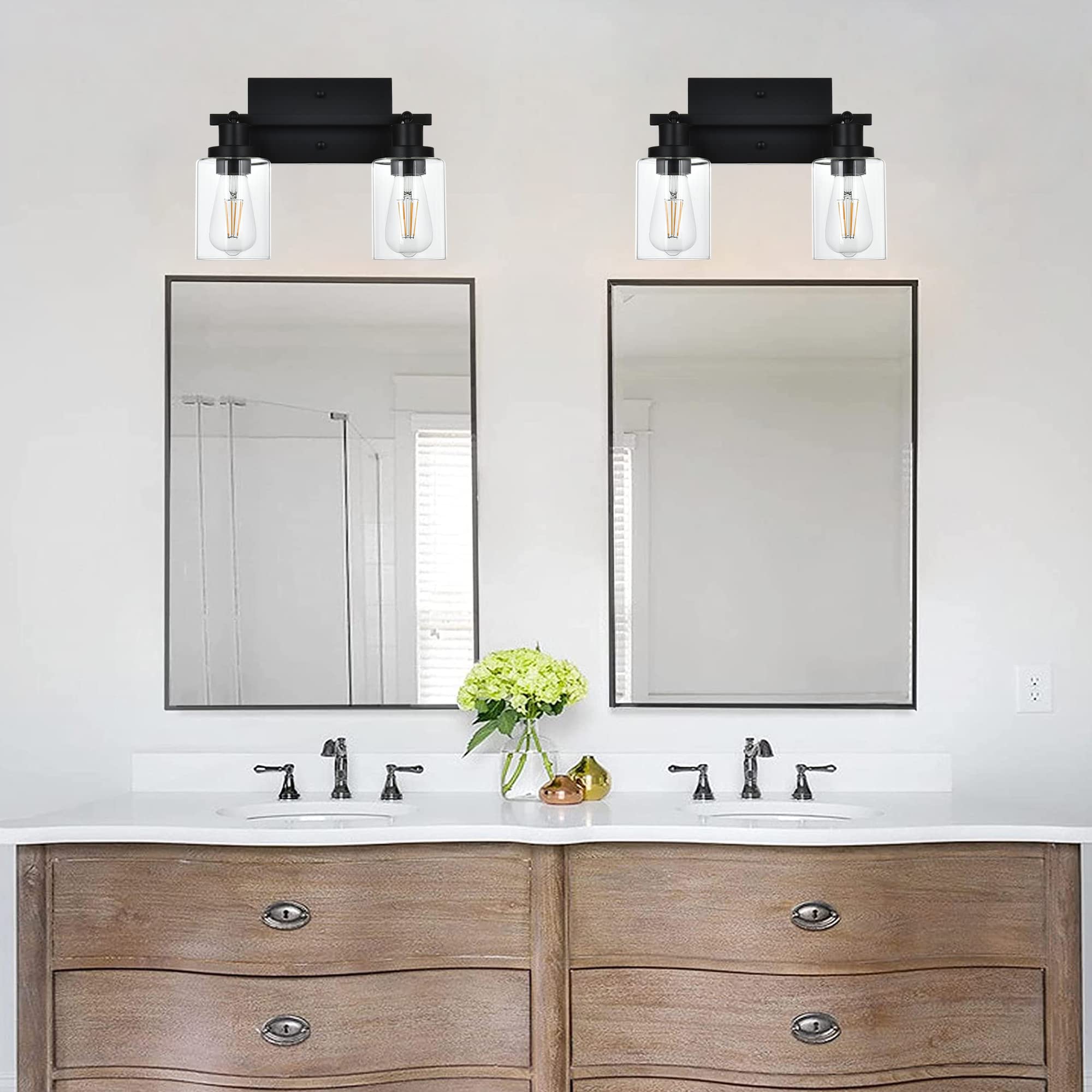 Melucee 2 Light Wall Scone Spotlight Semi Flush Mount Ceiling Light, 13.8 Inch Black Bathroom Lights Rotatable Track Lighting Kit For Hallway Porch Foyer Bath Storage, Clear Glass Shade