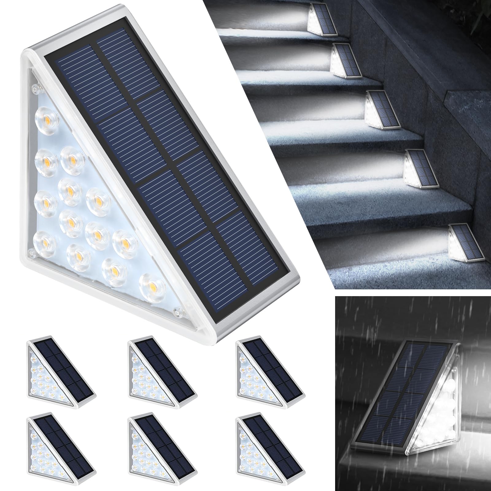 AUDLES LED Solar Step Lights, IP67 Waterproof, 6 Pack, Cool White, Polycrystalline, Model STL-CW for Yard, Patio, Garden, Pathway