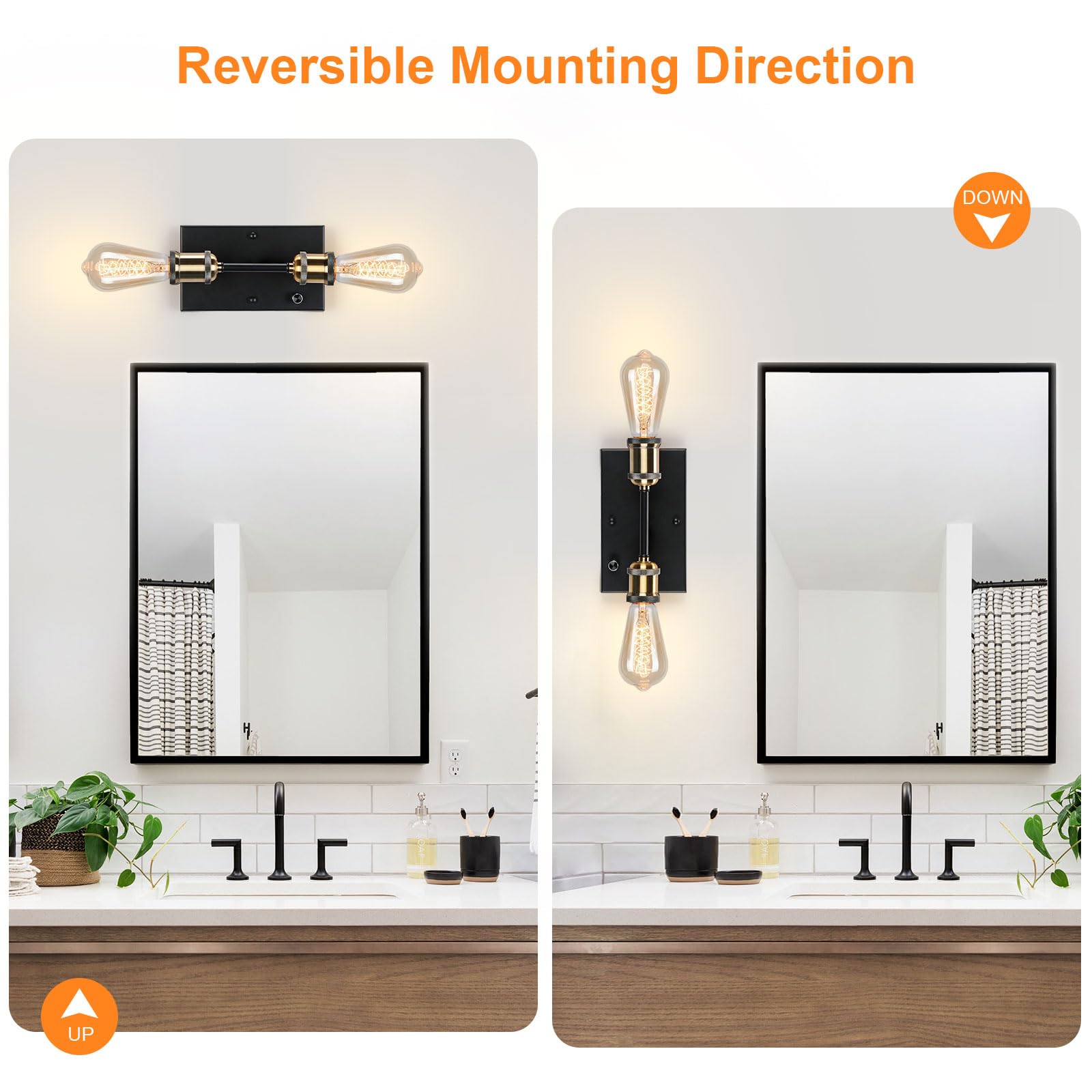 Lightess 2-Light Bathroom Light Fixture, Dimmable Wall Sconce, Copper, Metal, Black-Glass, Model LG9944217, Bulbs Not Included