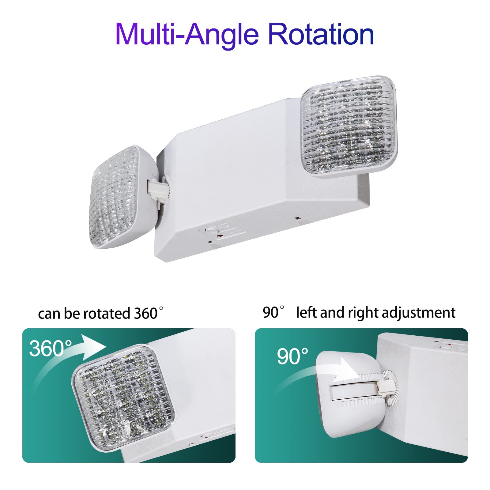GZRUIYANG LED Emergency Lights with Battery Backup, Adjustable Heads, UL 924 Certified, 2 Pack, White, Model RY-EM01-WH-2