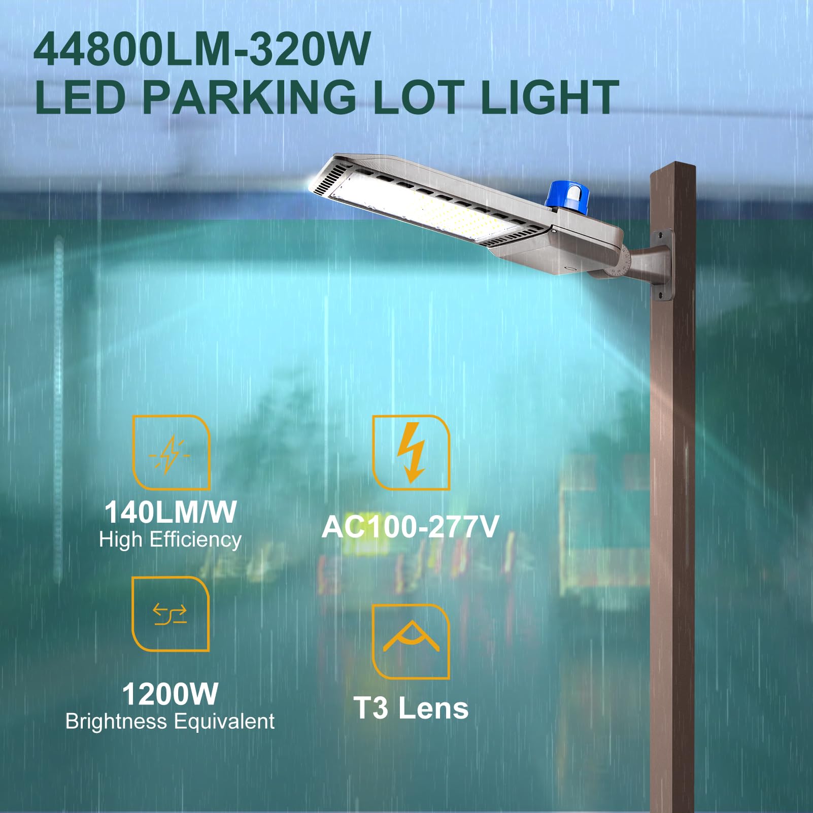 ACOHOOK 320W LED Parking Lot Lights - 48000Lm, Arm Mount, Dusk to Dawn, Waterproof, Black - 3Pack, Model ASB-04
