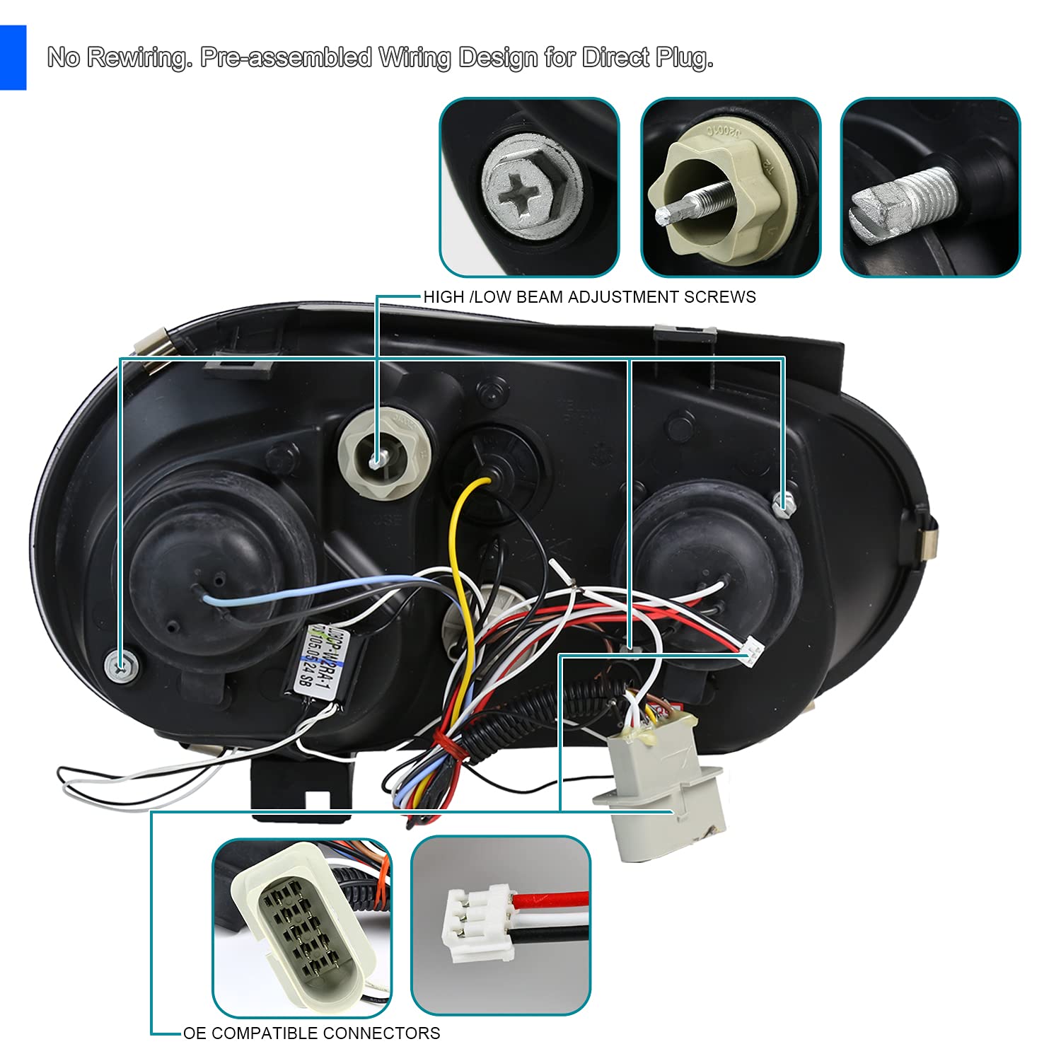 SPEC-D Tuning Projector Headlights for 1999-2006 VW Golf/GTI, Chrome Housing Clear Lens, Model LHP-GLF99-TM, Left + Right Pair