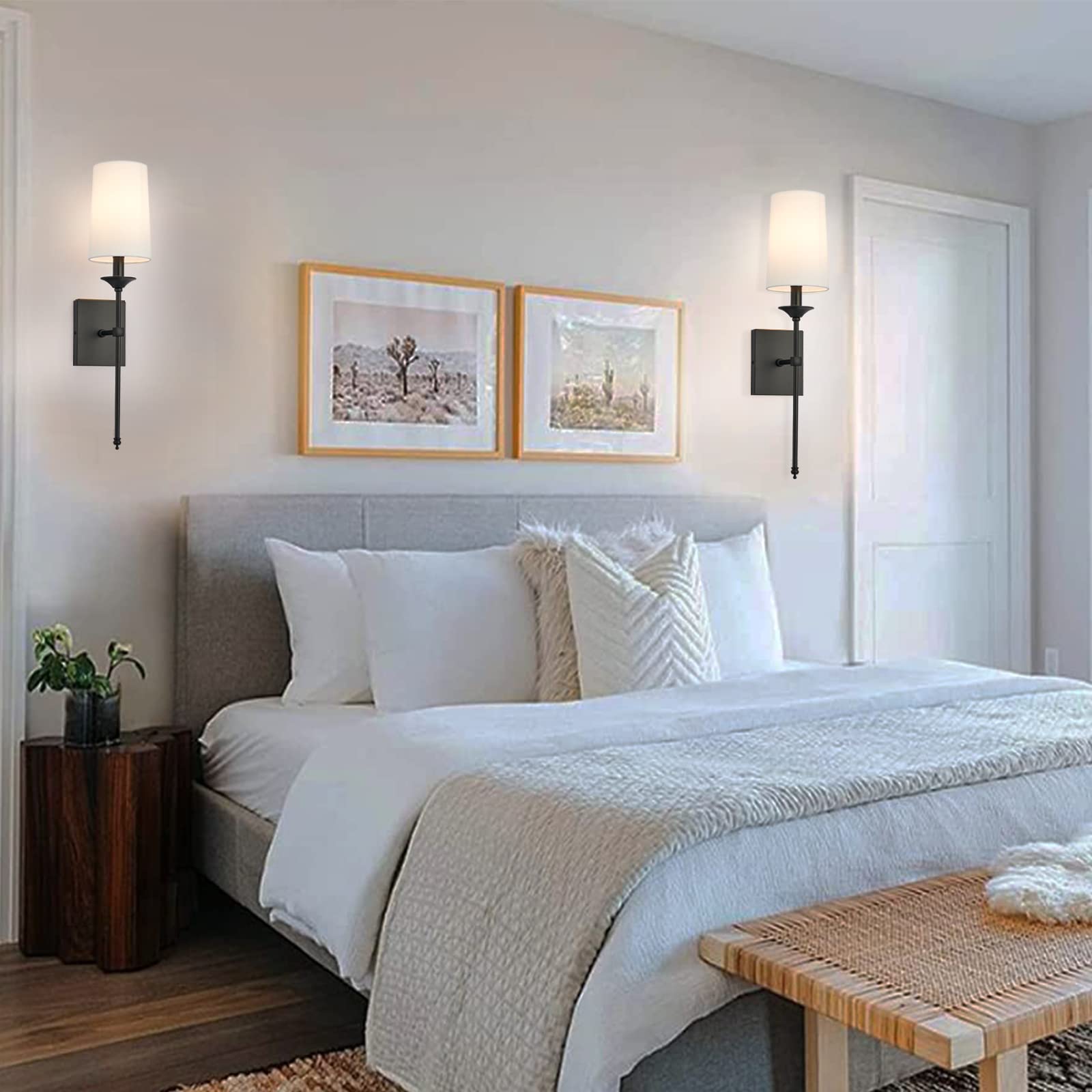 Terleenart Hardwired Wall Sconces Set Of 2, Mid Century Candlestick Style Wall Mounted Sconce With Pure White Cylindrical Shade