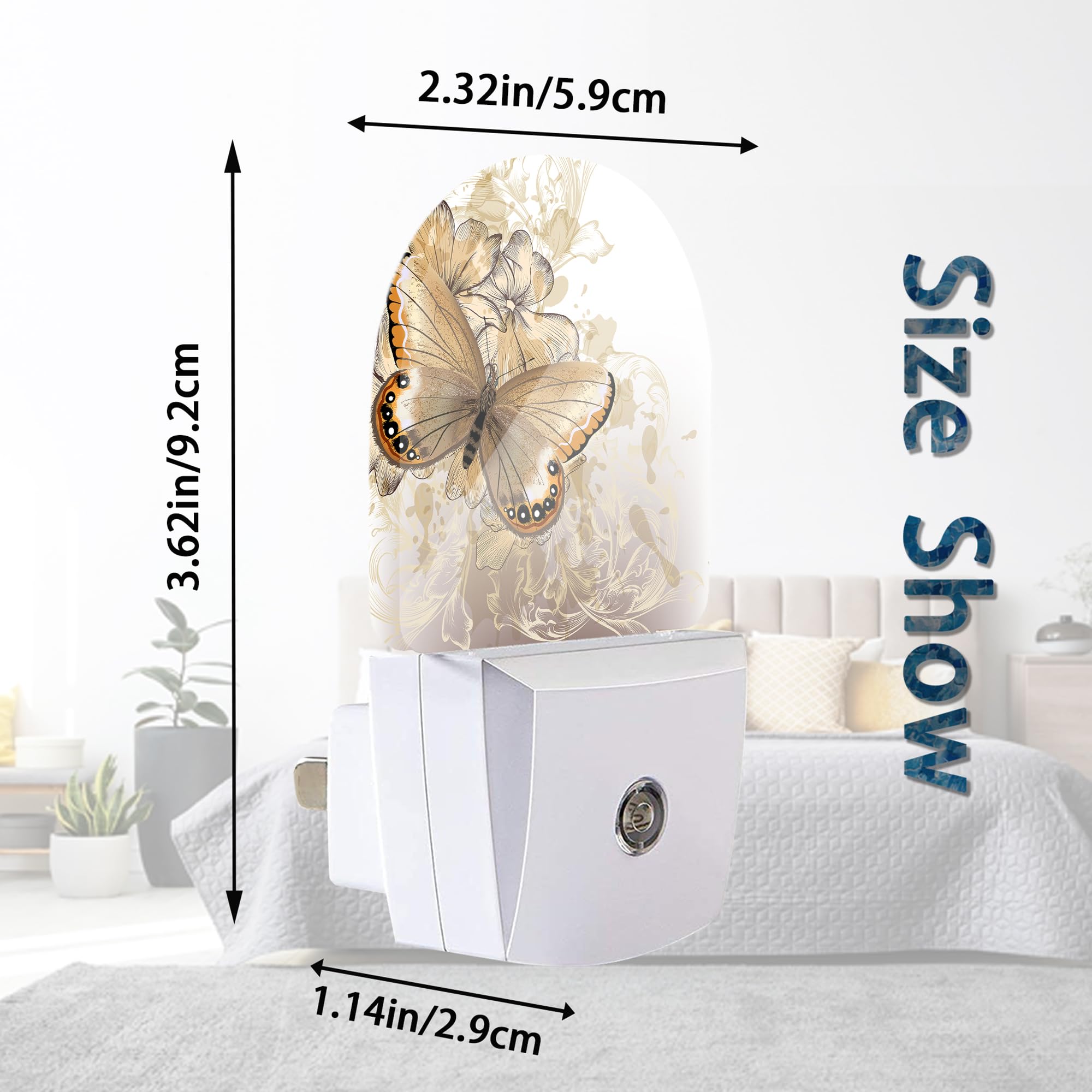 Axxitude LED Cardinal Night Light with Dusk to Dawn Sensor, Round Lamp for Bedroom & Bathroom, Butterfly Floral, Model SBD04