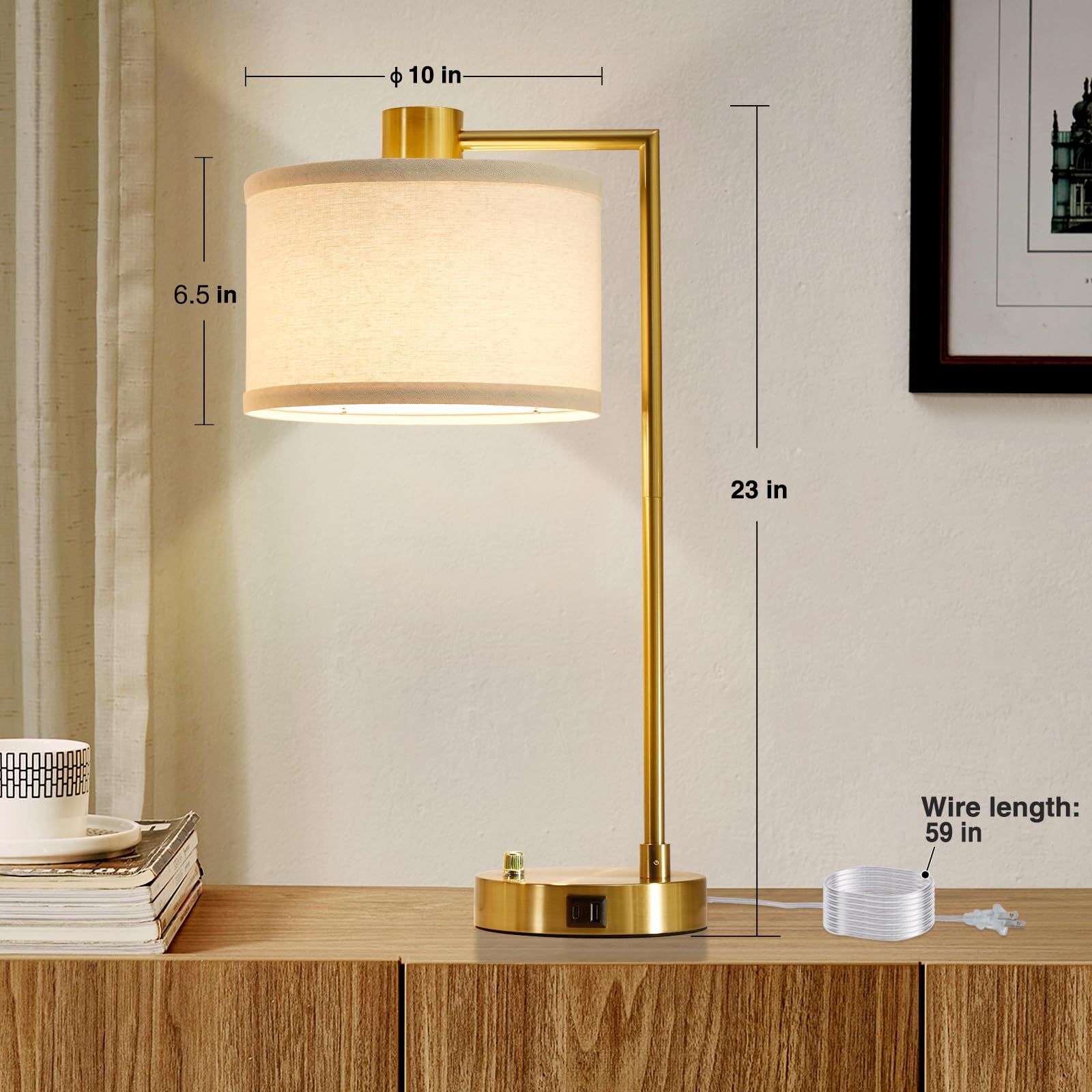 Luvkczc Table Lamp with USB C+A Ports, Fully Dimmable, Extra Large, Silver, Includes 2 LED Bulbs