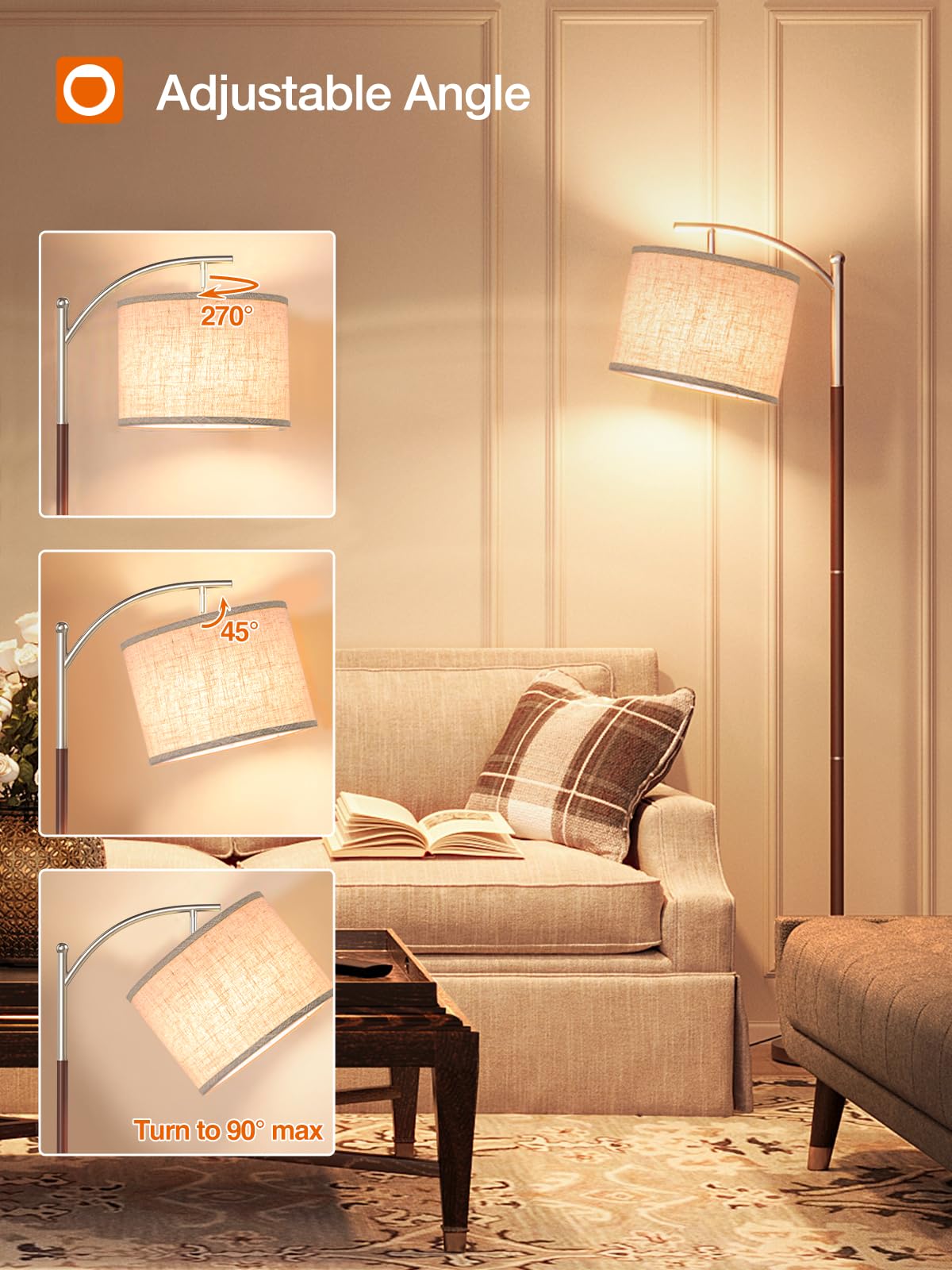 Addlon Floor Lamp For Living Room With Remote, Dimmable Standing Lamp With Linen Lampshade For Bedroom, Office, Lamps With 9W Le