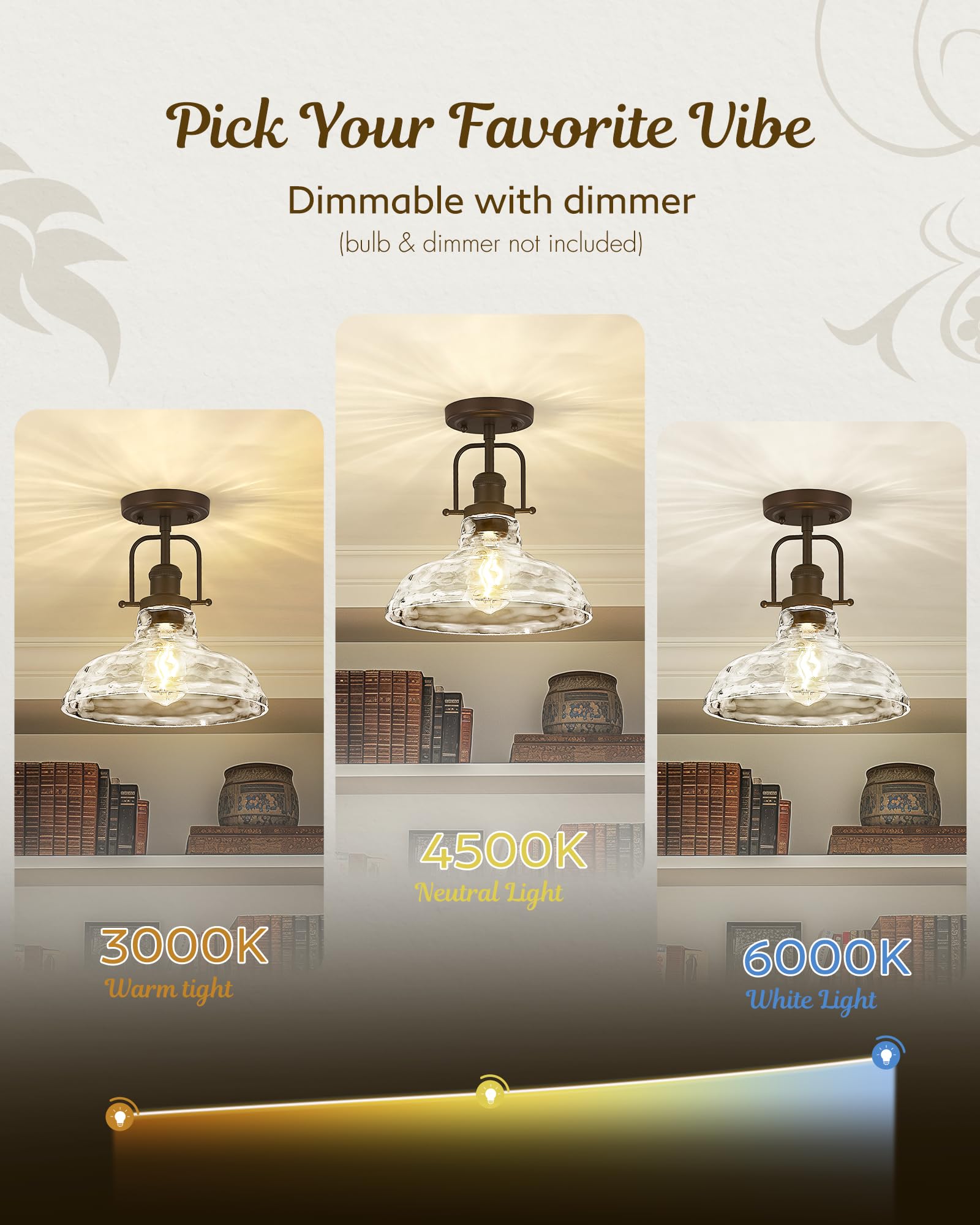 FEMILA 11in Farmhouse Flush Mount Ceiling Light, Oil Rubbed Bronze, Water Ripple Glass Shade, Model 4FY09-F ORB-WG