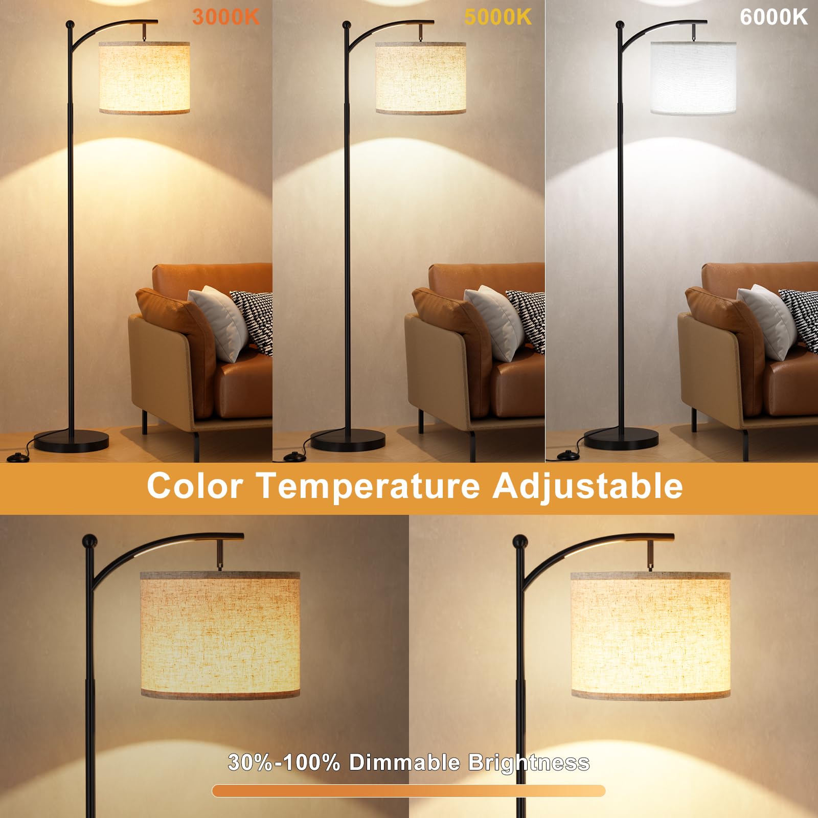 Ambimall 60'' Floor Lamp With Remote Control And Stepless Dimmable Bulb, Colors Temperature & Brightness Adjustable, Modern Floo