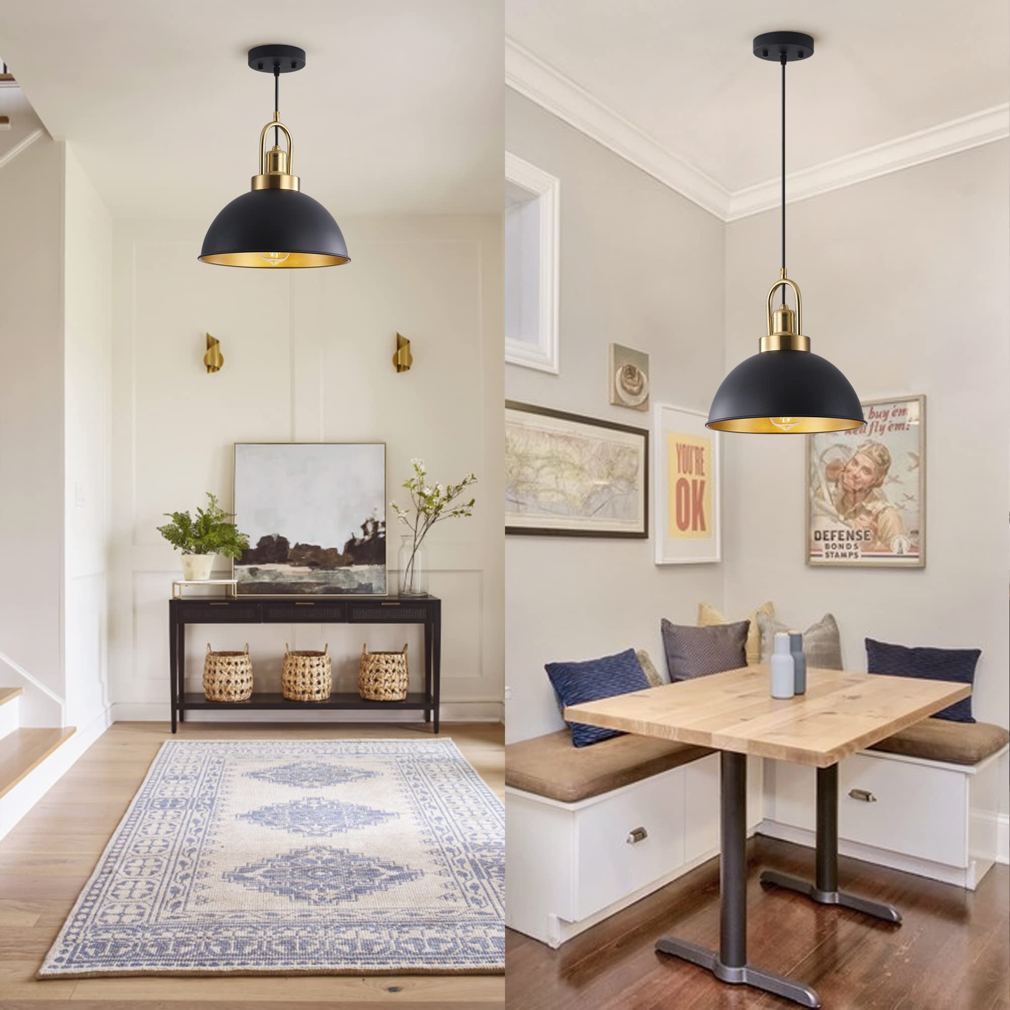 Febeleven Matte Black Farmhouse Pendant Light, Adjustable Height, Vintage Hanging Industrial Ceiling Lights Fixture For Kitchen