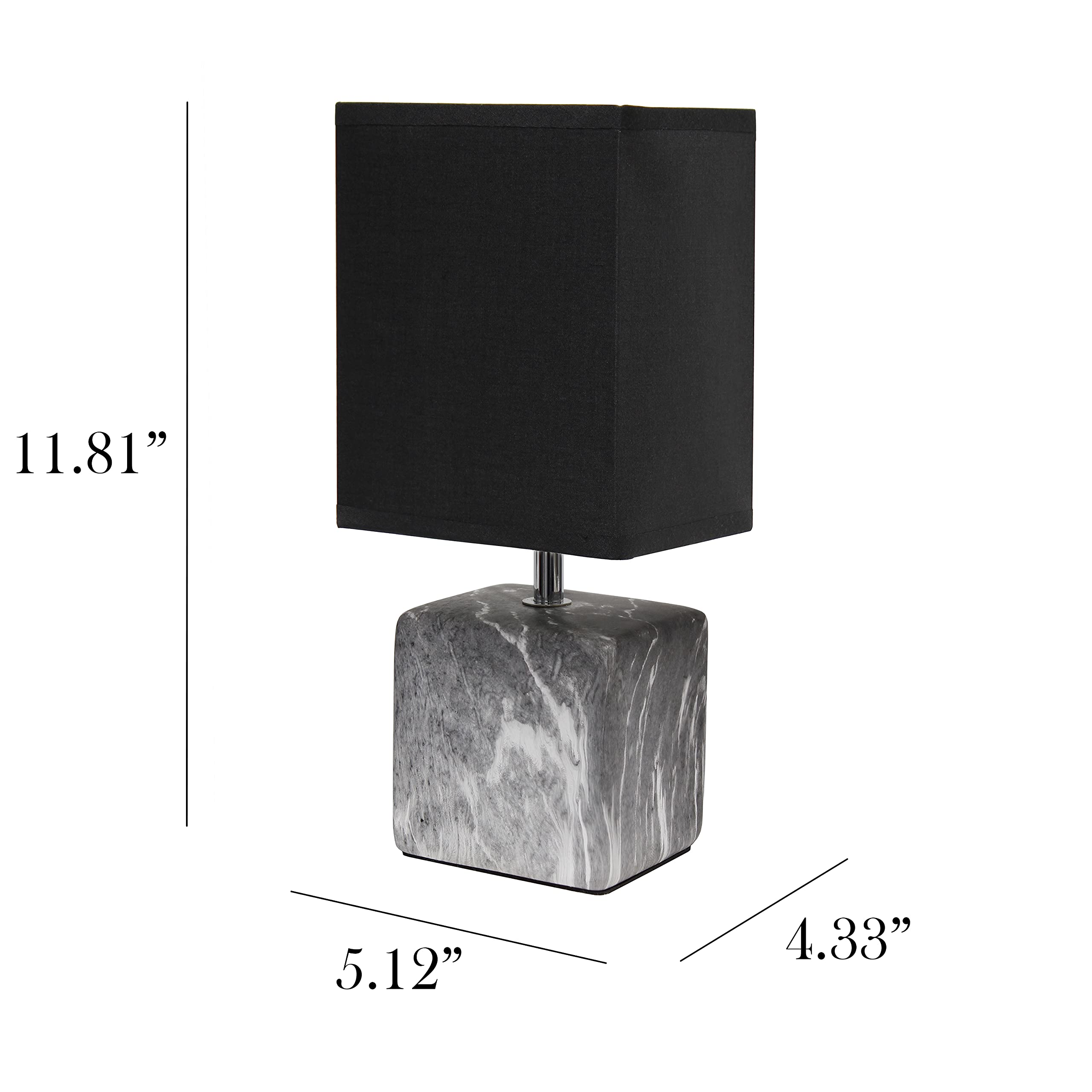 Simple Designs Lt2071-Bob Mini Petite Gray White Marbled Ceramic Bedside Table Lamp With Black Shade