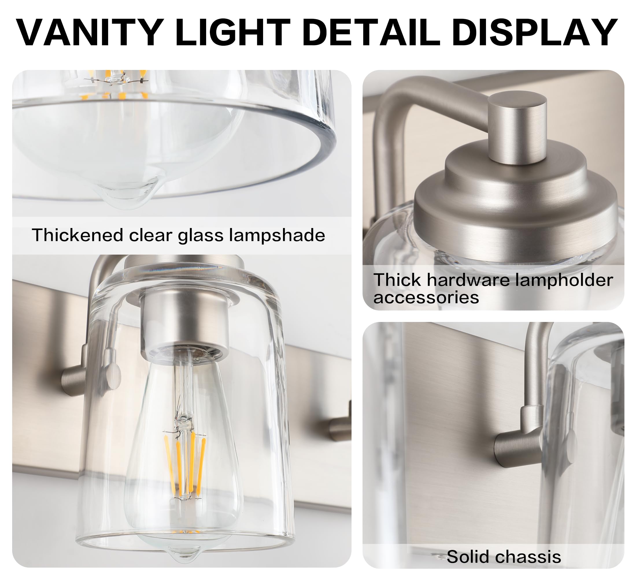 Solfart Brushed Nickel Bathroom Light Fixture Bathroom Lighting Fixtures Over Mirror 2 Light Bathroom Vanity Light Nickel Wall L