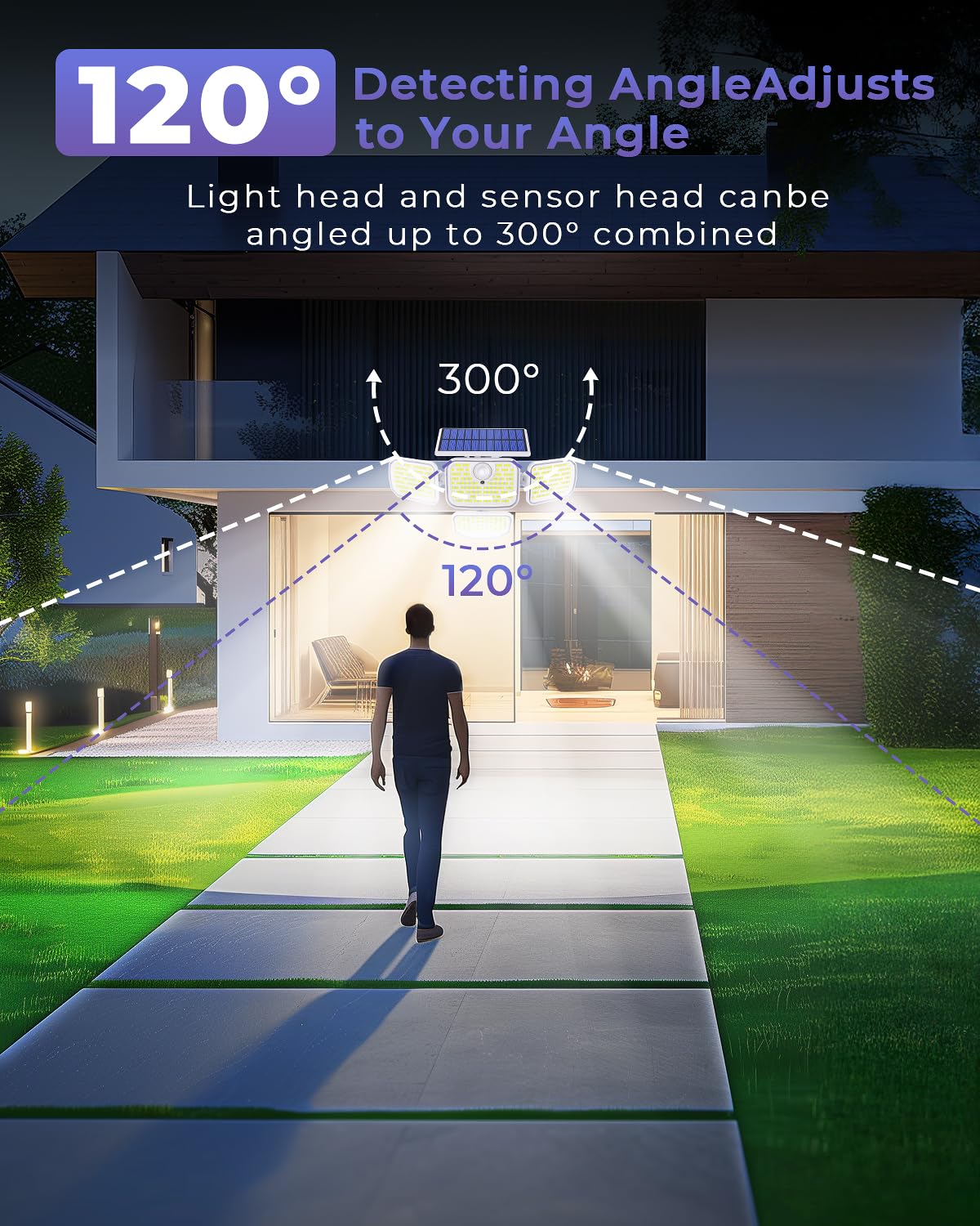 286 LED Solar Motion Lights Outdoor 2 Pack, 4 Heads Solar Security Lights Waterproof IP65 Waterproof Motion Sensor Light with Re