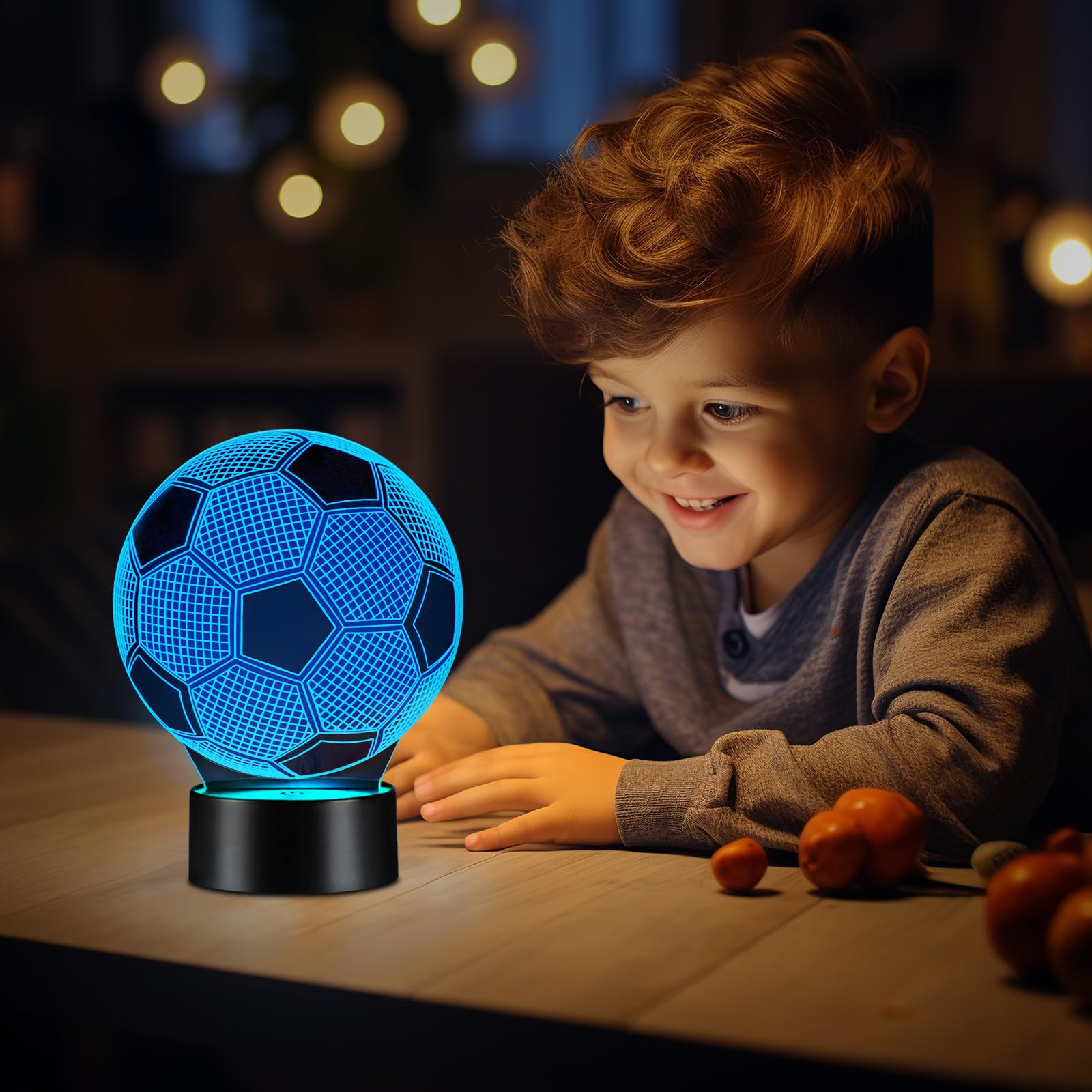 Linkax Soccer Ball 3D Illusion Lamp - Easter Basket Stuffers For Boys Ages 8-13, 16 Color Changing