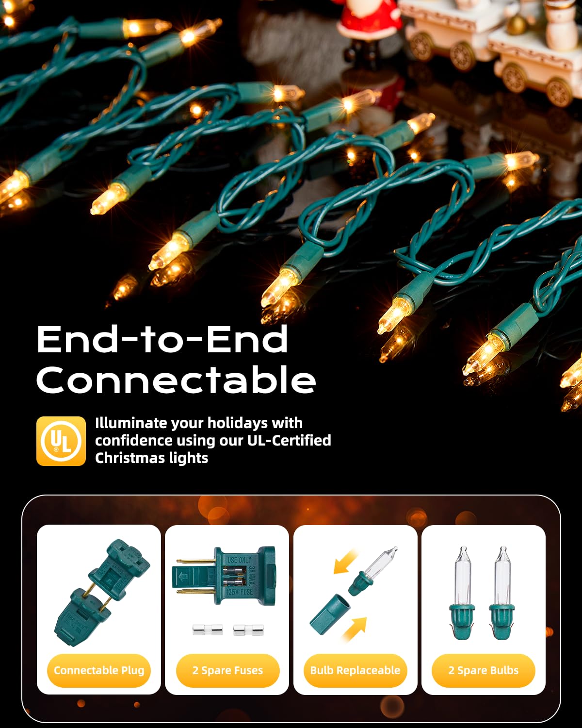 Brightown Clear Christmas String Lights  100-Count 25Ft Incandescent Bulb Mini Lights For Indoor Holiday Decor  Christmas Tree Garland Wedding Party Multi-Use Festival Decoration  Green Wire