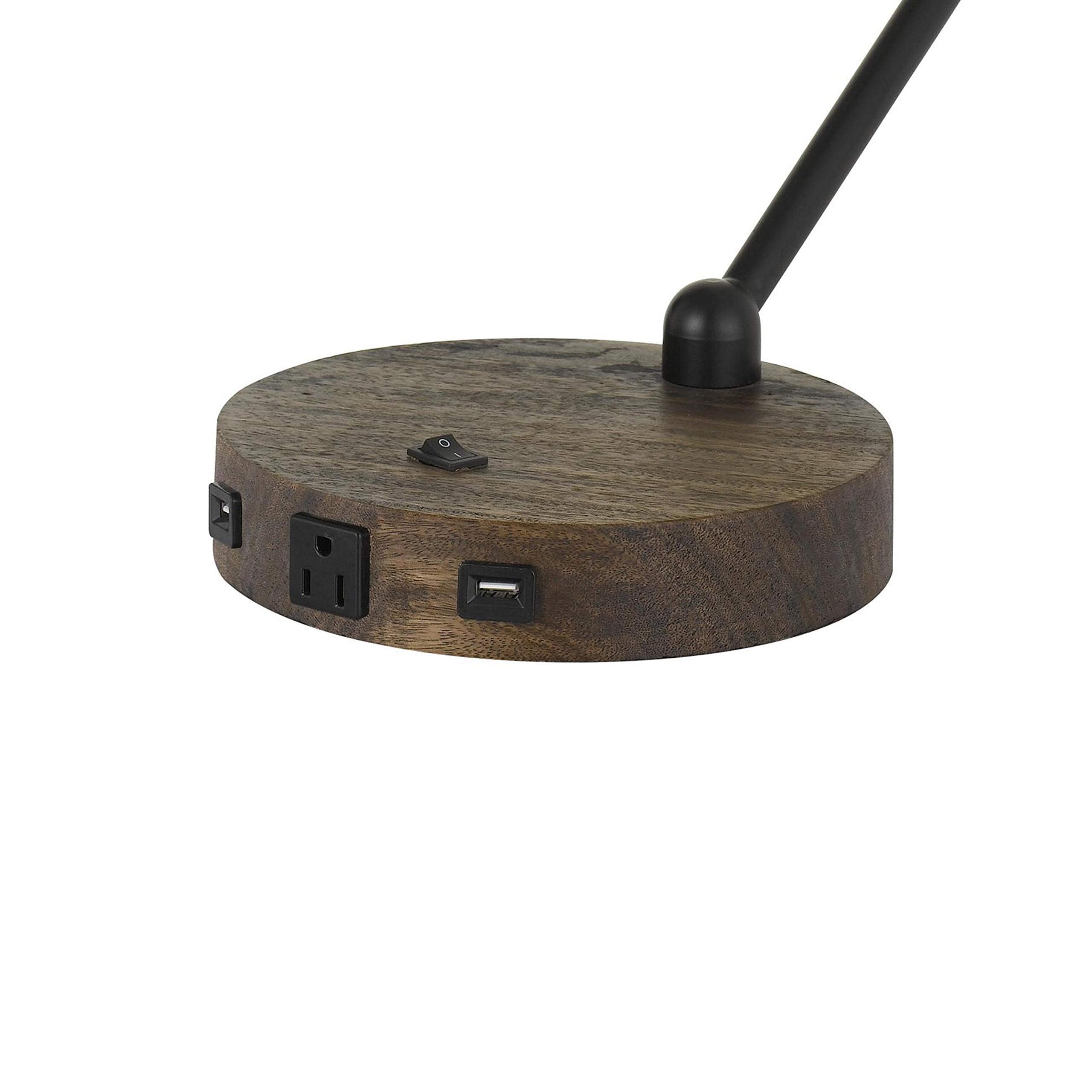 Benjara Metal Lined Fabric Shade Desk Lamp With Wooden Base, Beige And Black