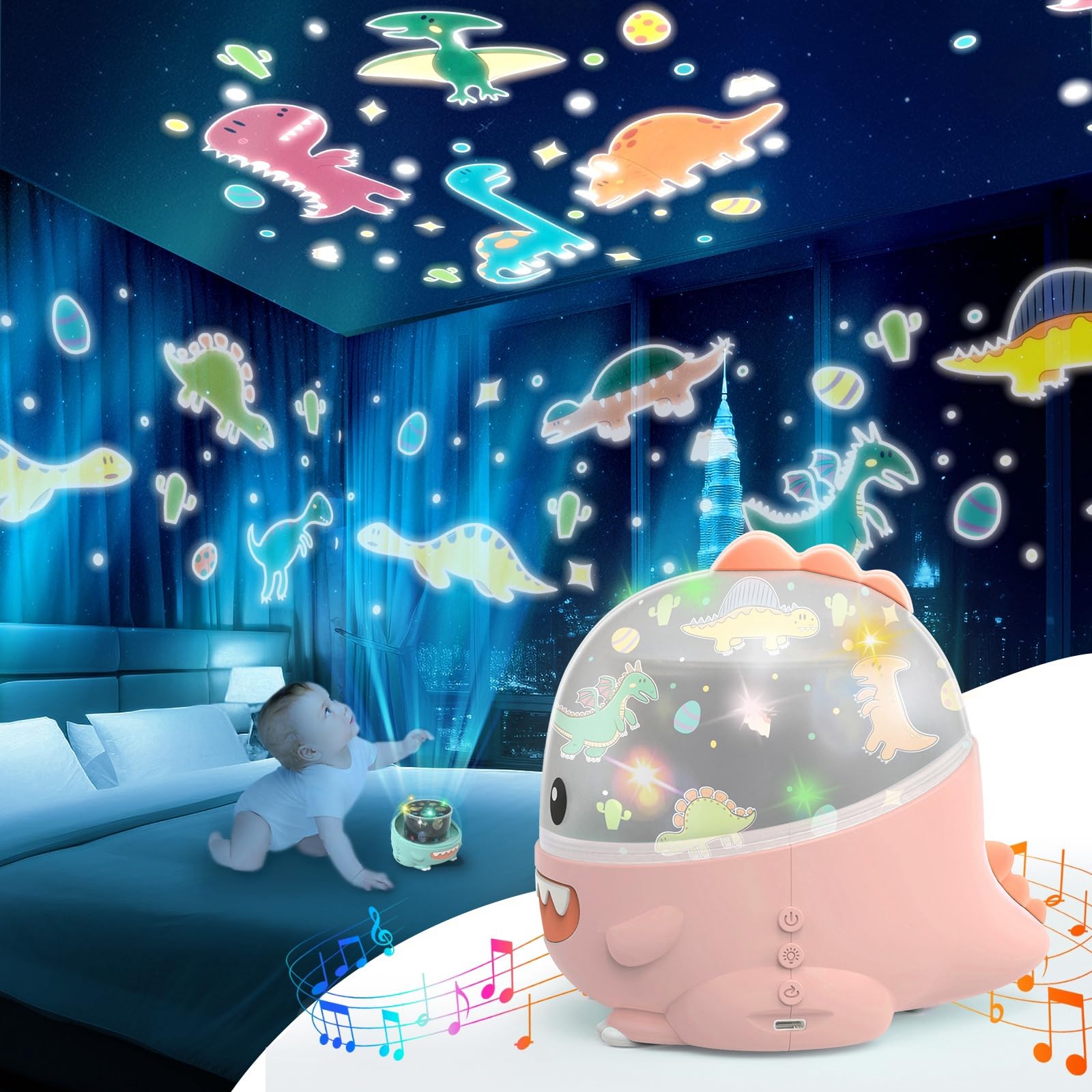 Star Projector Night Light for Kids, Stars for Ceiling Projector, Sky Light Toys for Boys Girls, Birthday Xmas Christmas Gifts for Baby Toddler Teens Children Kids Bedroom Decor (Pink Dinosaur)