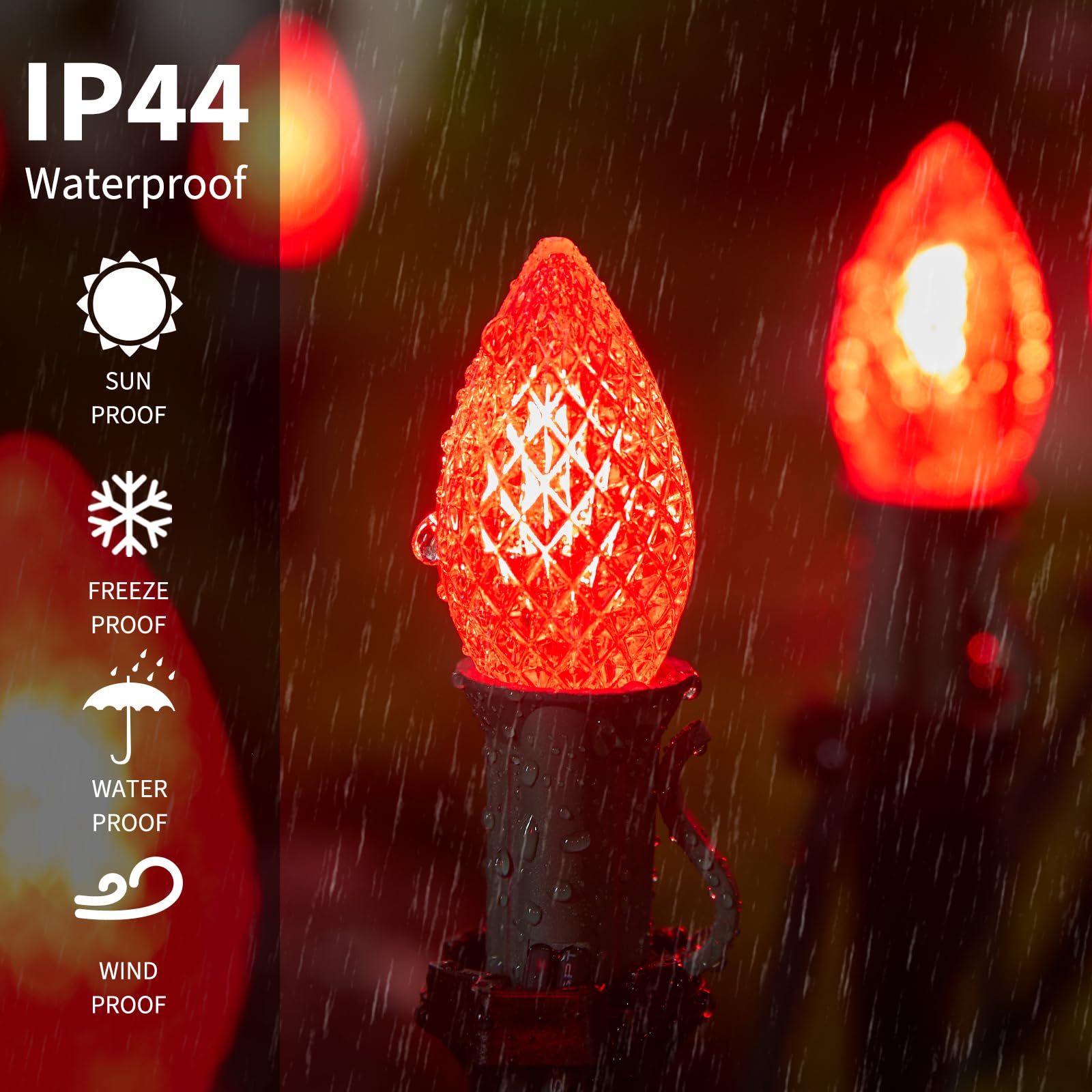 Minetom C7 LED Christmas Lights, Shatterproof, E12 Base, 25 Pack, Red Bulbs