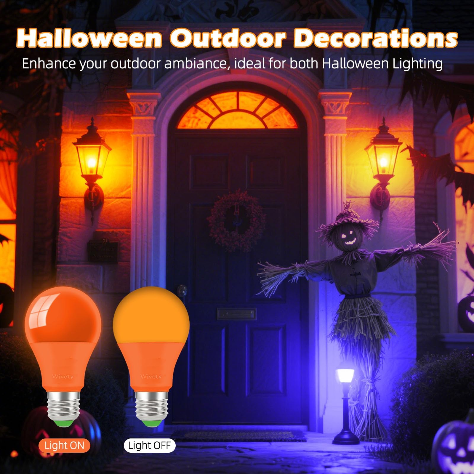 Wivety Orange Light Bulbs  A19 E26 Base  9W Led Orange Light Bulb For Outdoor Porch  Indoor Party Decoration  Holiday Lighting  Halloween Light Bulbs  Christmas Decoration(6 Packs)