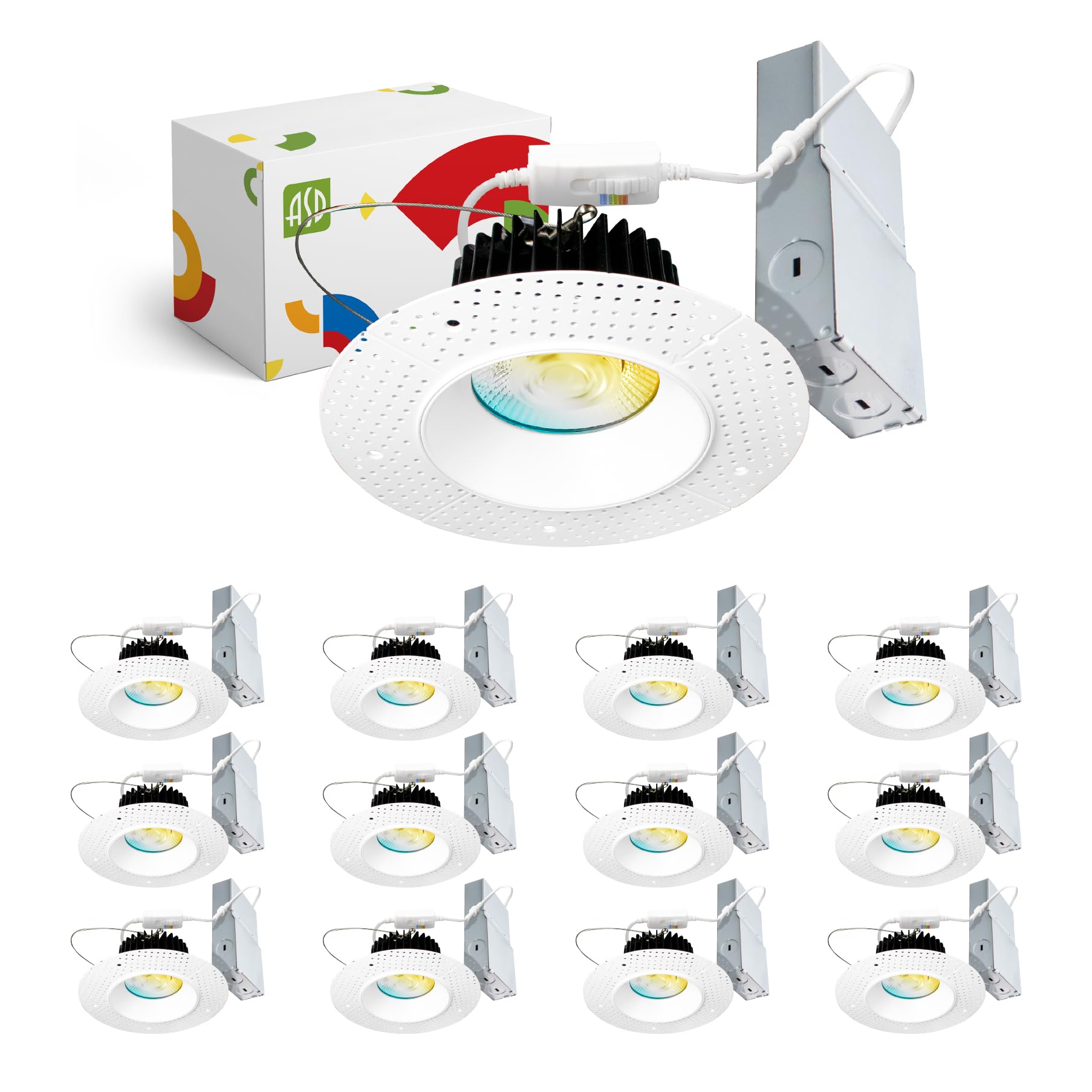 ASD Trimless LED Recessed Lighting 24W 120-277V Dimmable Downlight 6in Aluminum White 12 Pack Model A-CD-TR-MV-6D24