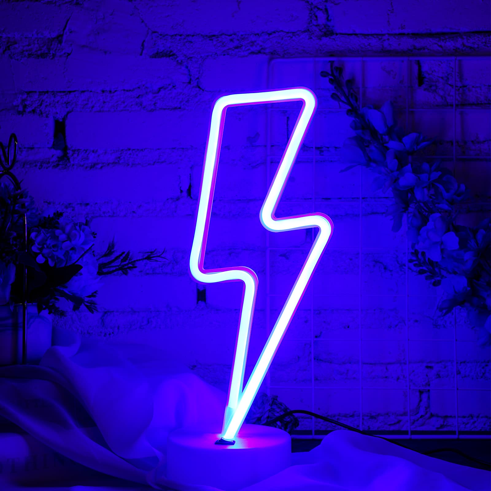 Sieral 3 Pcs Lightning Bolt Neon Signs Lightning Neon Lights with Base LED Sign USB or Battery Operated for Teen Girls Gift Birt
