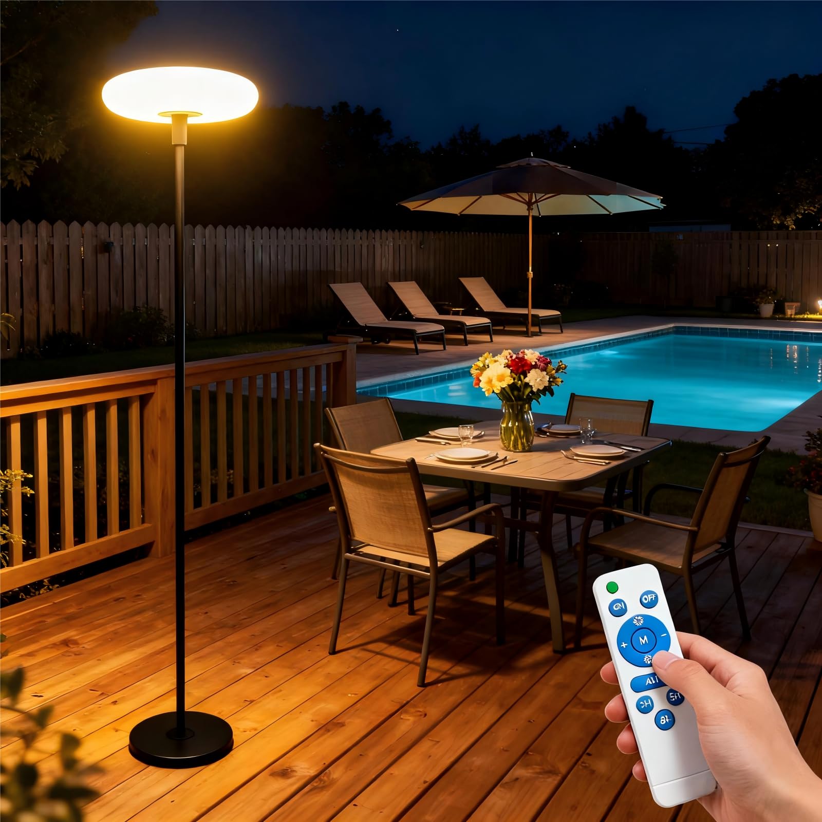 Lightdot Solar Outdoor Floor Lamp for Patio, Waterproof USB Rechargeable Cordless Floor Lamp with 3 Brightness Modes,Height Adju
