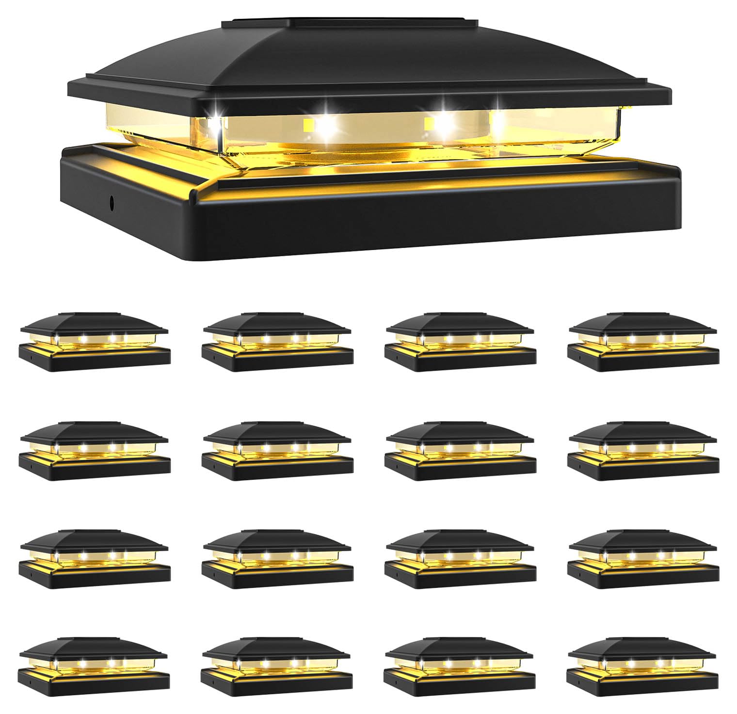 VOLISUN Solar Post Cap Light Outdoor Waterproof 16pack,Solar Fence - Post Lights for 4x4 5x5 6x6 Wooden/Vinyl Post,Black Deck Po
