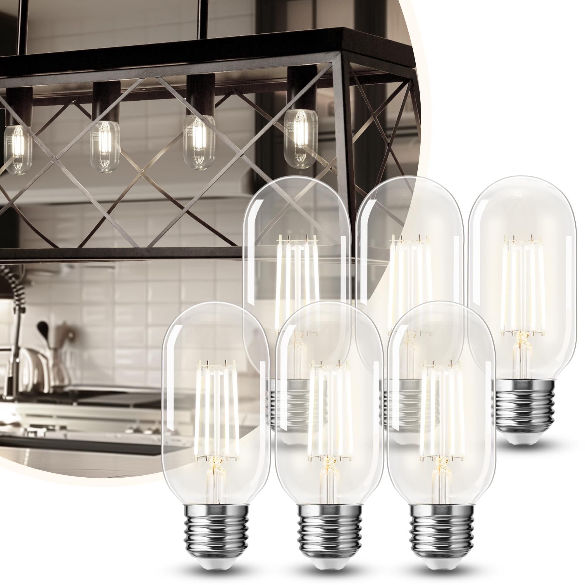 DORESshop 6 Pack LED Edison Bulbs, 4W Edison Light Bulbs, Antique LED Filament Bulbs 40W Equivalent, E26 Base,T45 LED Bulb with Clear Glass,Daylight 4000K, Non Dimmable,Great for Home,Bedroom,Office