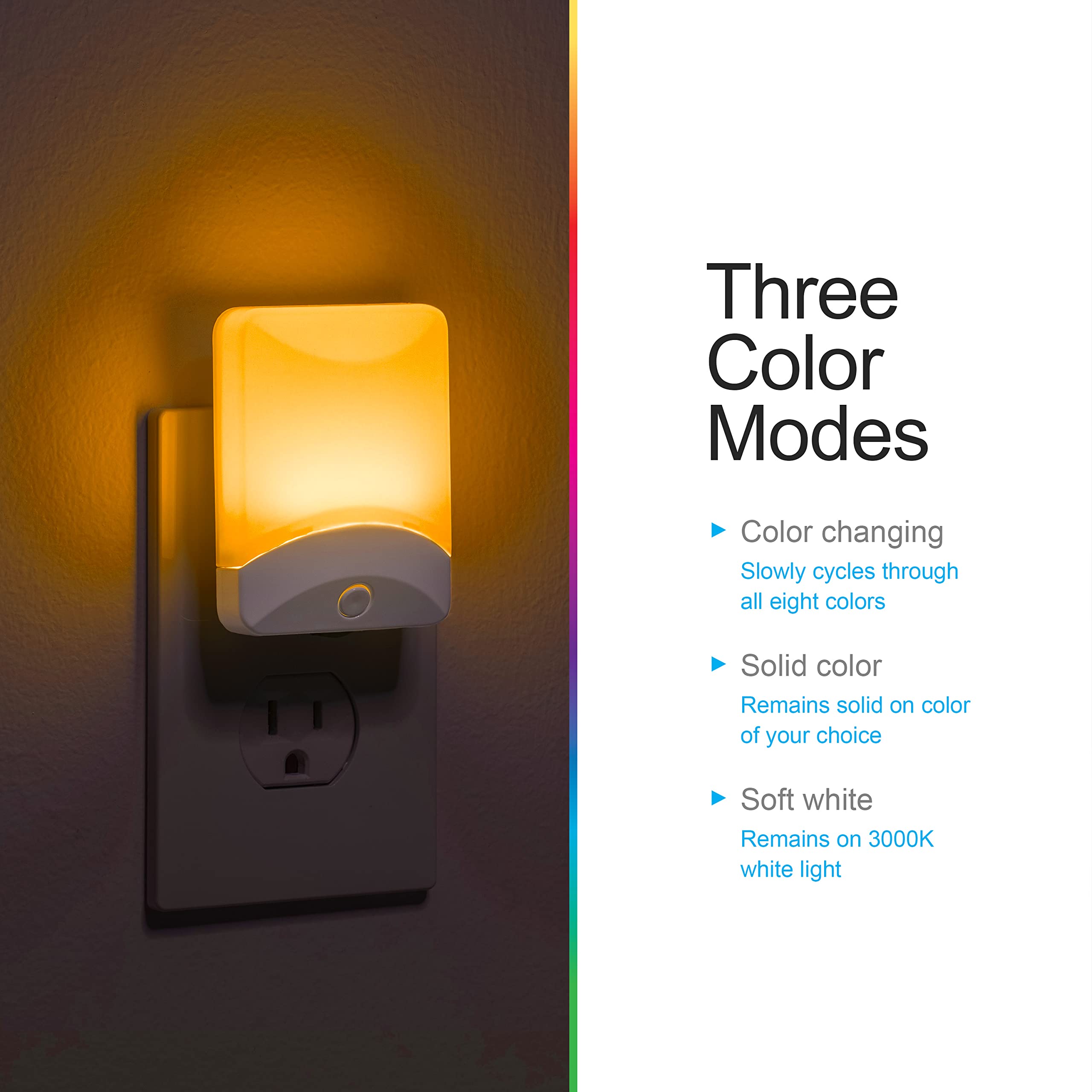 GE Color-Changing LED Night Light, Dusk to Dawn Sensor, 2 Pack, Plastic, Model 46722, Ideal for Kids and Adults, Vibrant Ambient Lighting