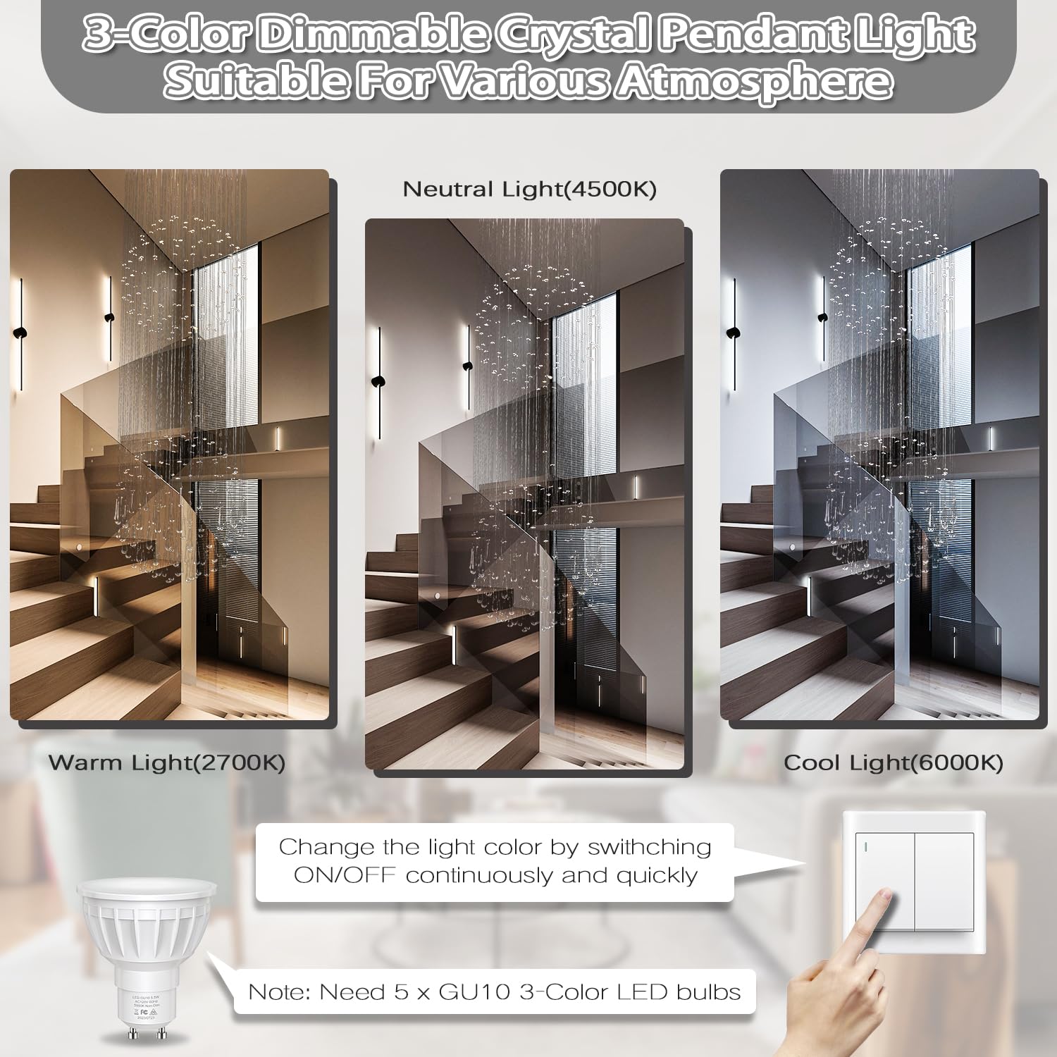 Finktonglan 62.9-In Crystal Chandelier For High Ceilings Raindrop Sphere Chandelier Ceiling Light Pendant Lamp For Stairs, Foyer