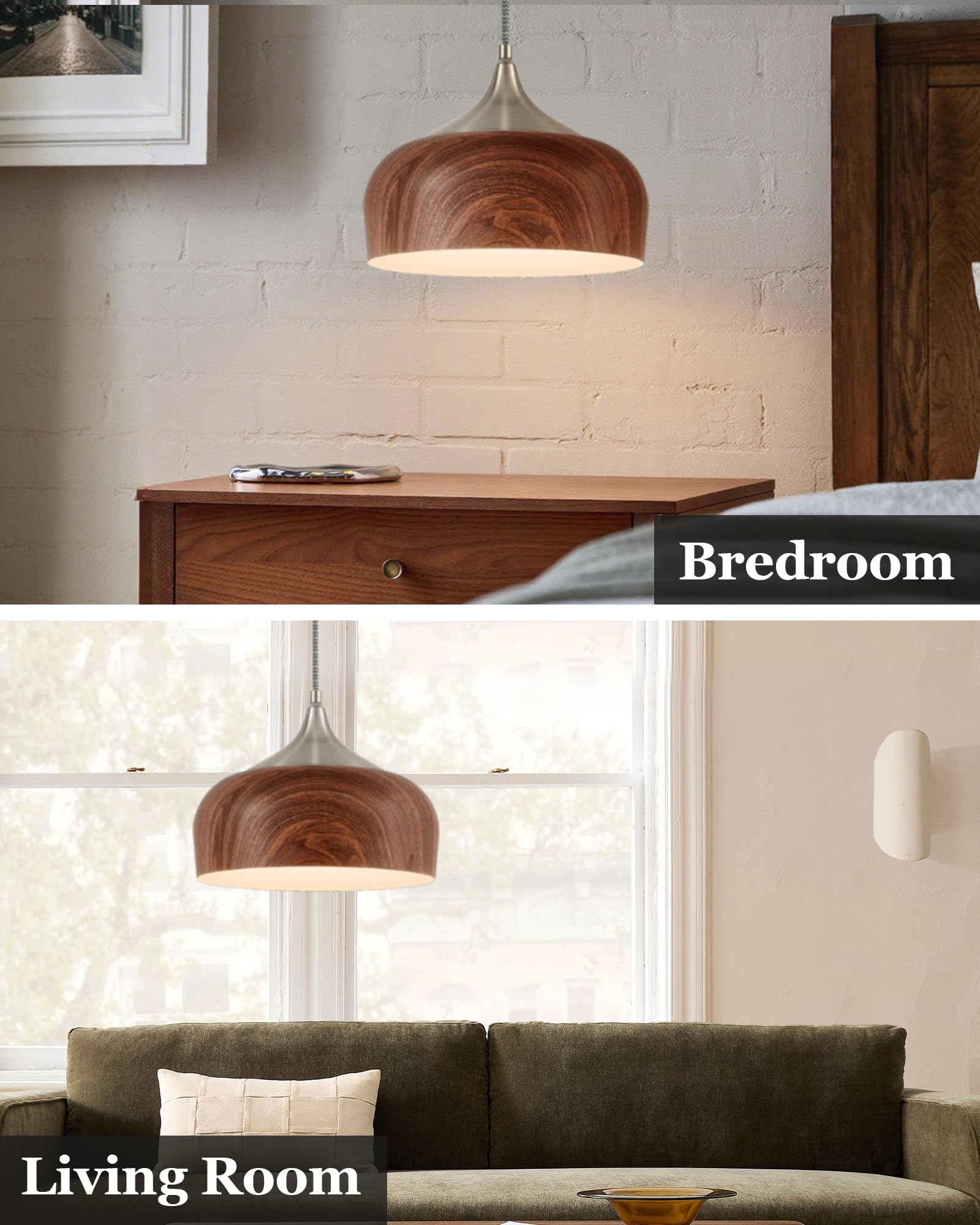 Elyona Brushed Nickel Pendant Light Wooden Pattern Dome Pendant Light Fixture Nickel Metal Modern Adjustable Hanging Lighting For Kitchen Island Dining Room Office Hallway Foyer Bedroom  12 Inch