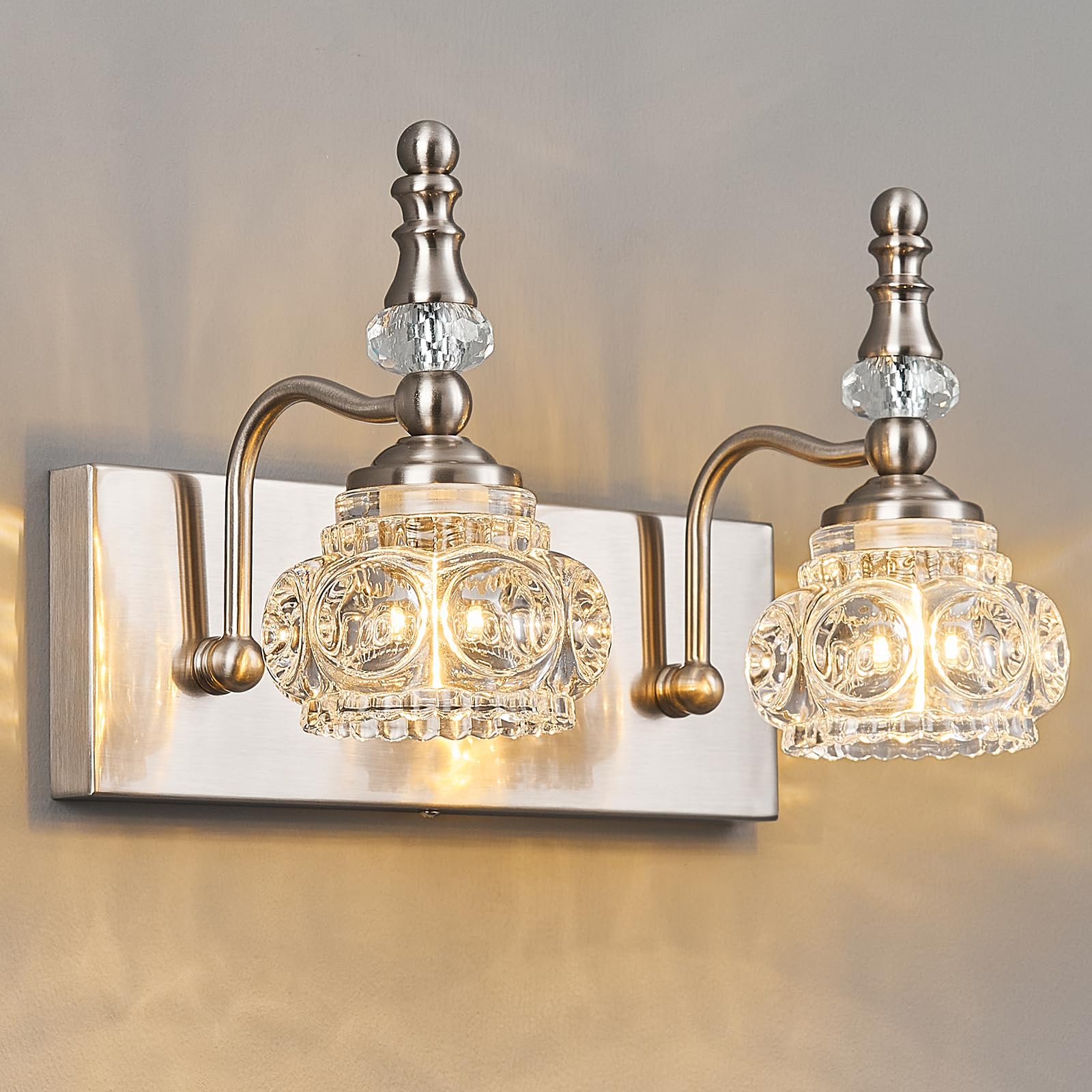Lbsqj Modern Glass Crystal Vanity Light - Vintage Bathroom Lighting Fixtures Over Mirror  2 Light Vanity Lights G9 Bulb (11.81 Inch  Nickel)