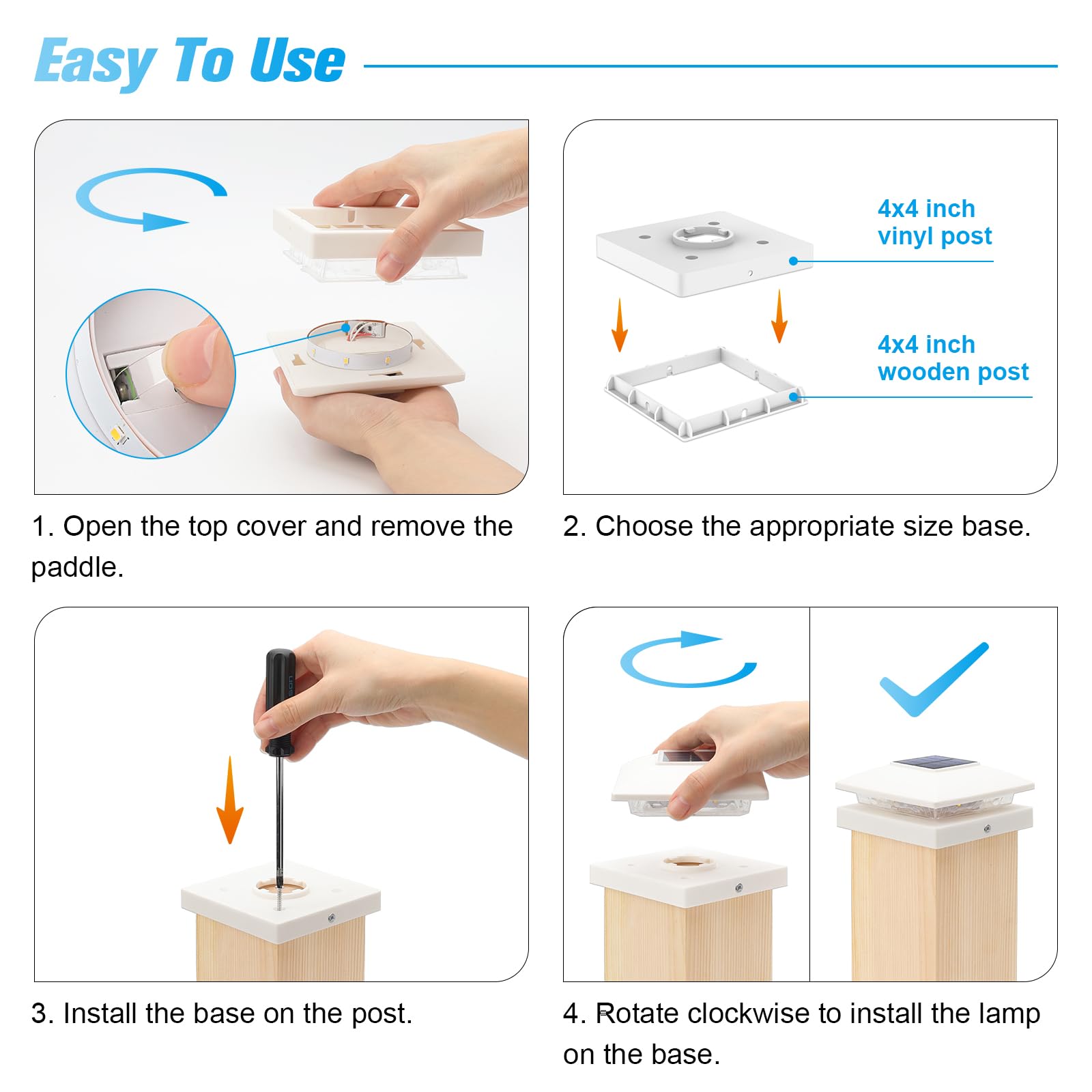 Volisun 4X4 Solar Cap Light 12Pack - White Deck Fence Post Lights, Outdoor Waterproof For Wood/Vinyl, Warm White For Garden/Pati