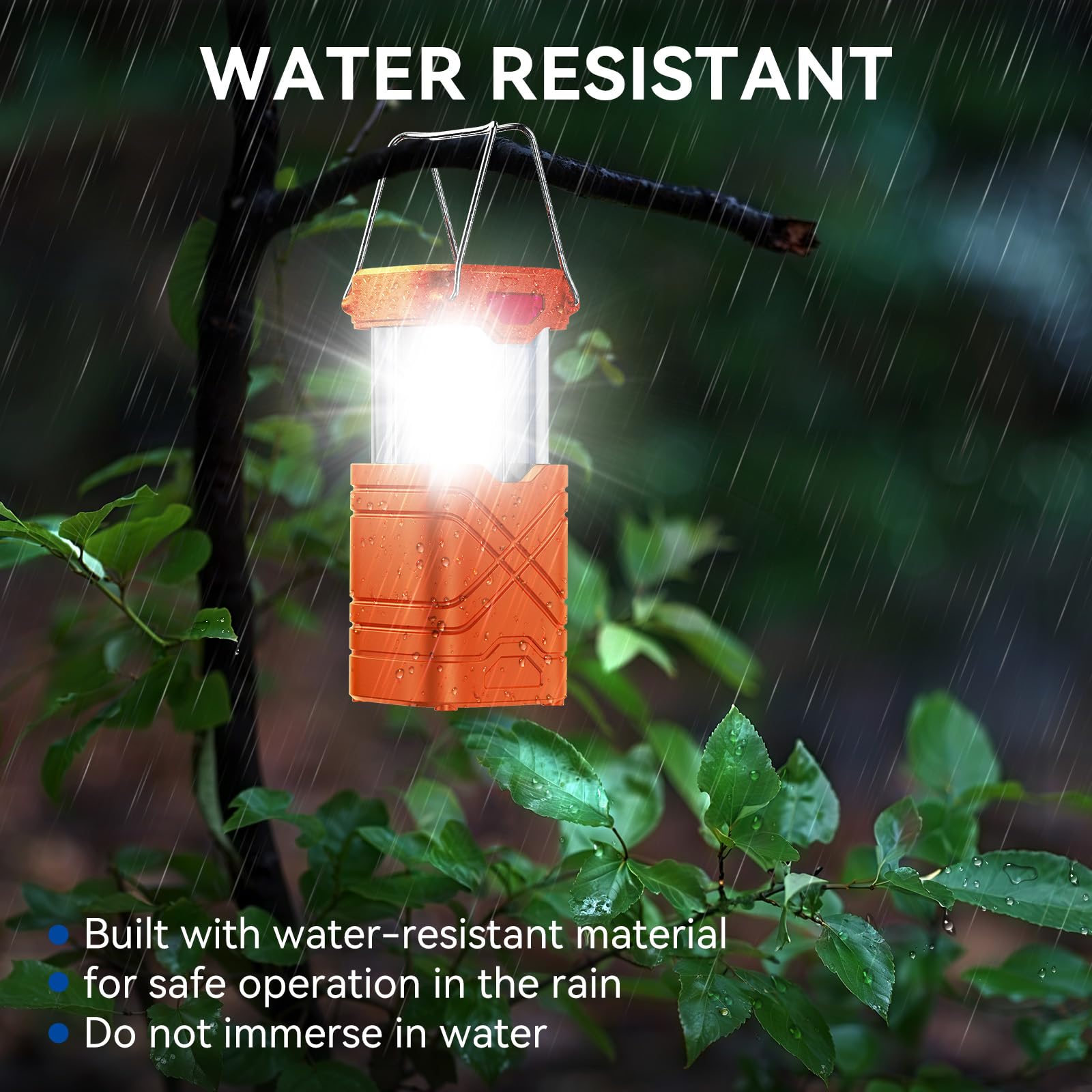 LETMY Camping Lanterns 4 Pack, Rechargeable LED, Solar Battery Powered, Safety Orange, ABS, Model: electric-camping-lanterns