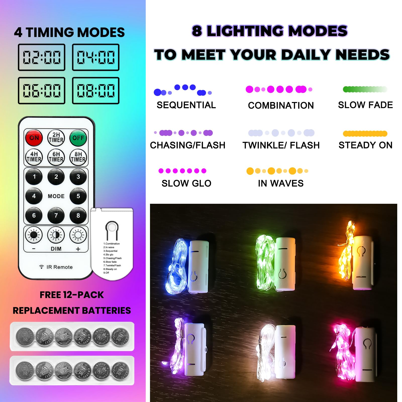 HXWEIYE Fairy Lights 6 Pack Remote & Timer 7ft 20LED Waterproof Multicolor Mini String Lights