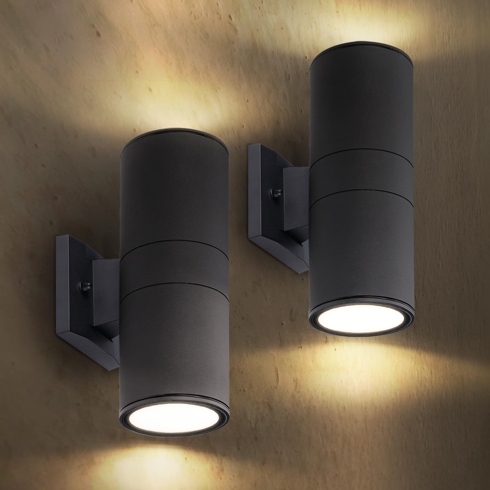 ASD 2 Light Outdoor Wall Light Fixture - Up & Down, Black, Durable Aluminum, ETL Certified, 120W E26 Socket, 2 Pack