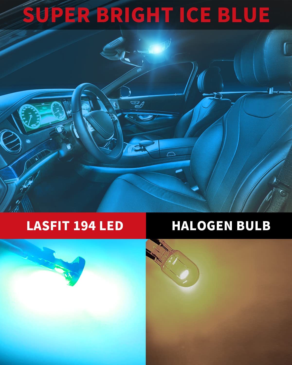 LASFIT T10 LED Bulb Canbus Error Free 400LM Ice Blue Pack of 2 for Dome Map Door License Plate Lights