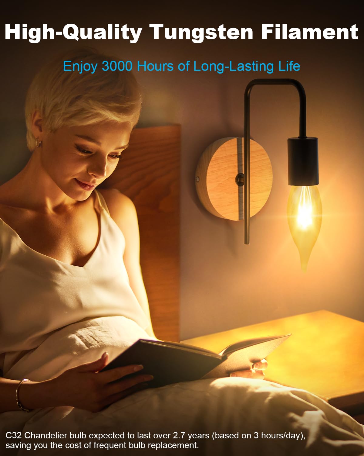 SerBion 60W E12 B10 Clear Candelabra Light Bulbs, Warm White 2700K, Dimmable, 600 Lumen, 12-Pack