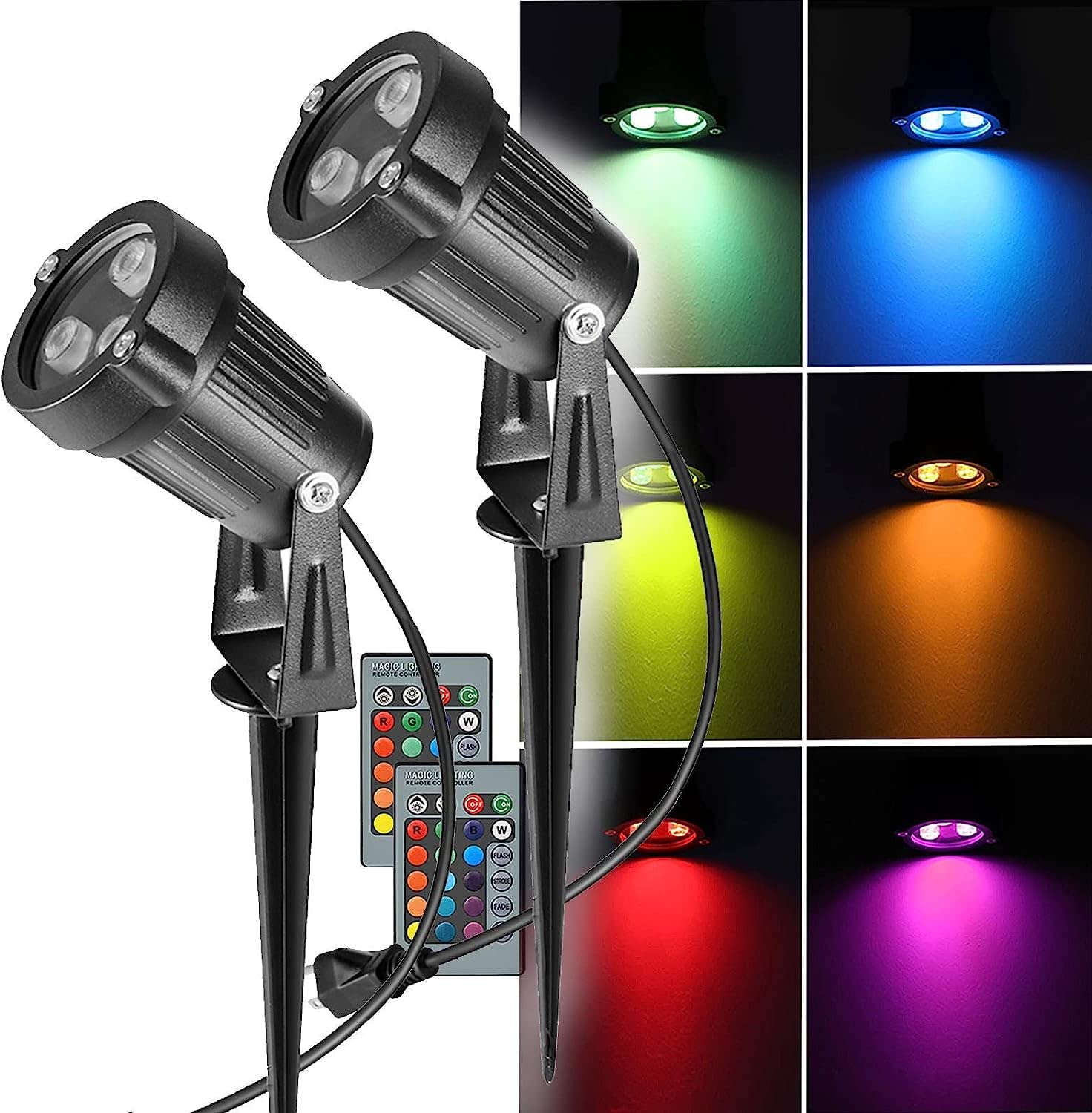 OurLeeme Lawn Flood Light Stake, 2-in-1 Waterproof Landscape Lighting, Black, Aluminum, Model PD-23979, 2 Pack
