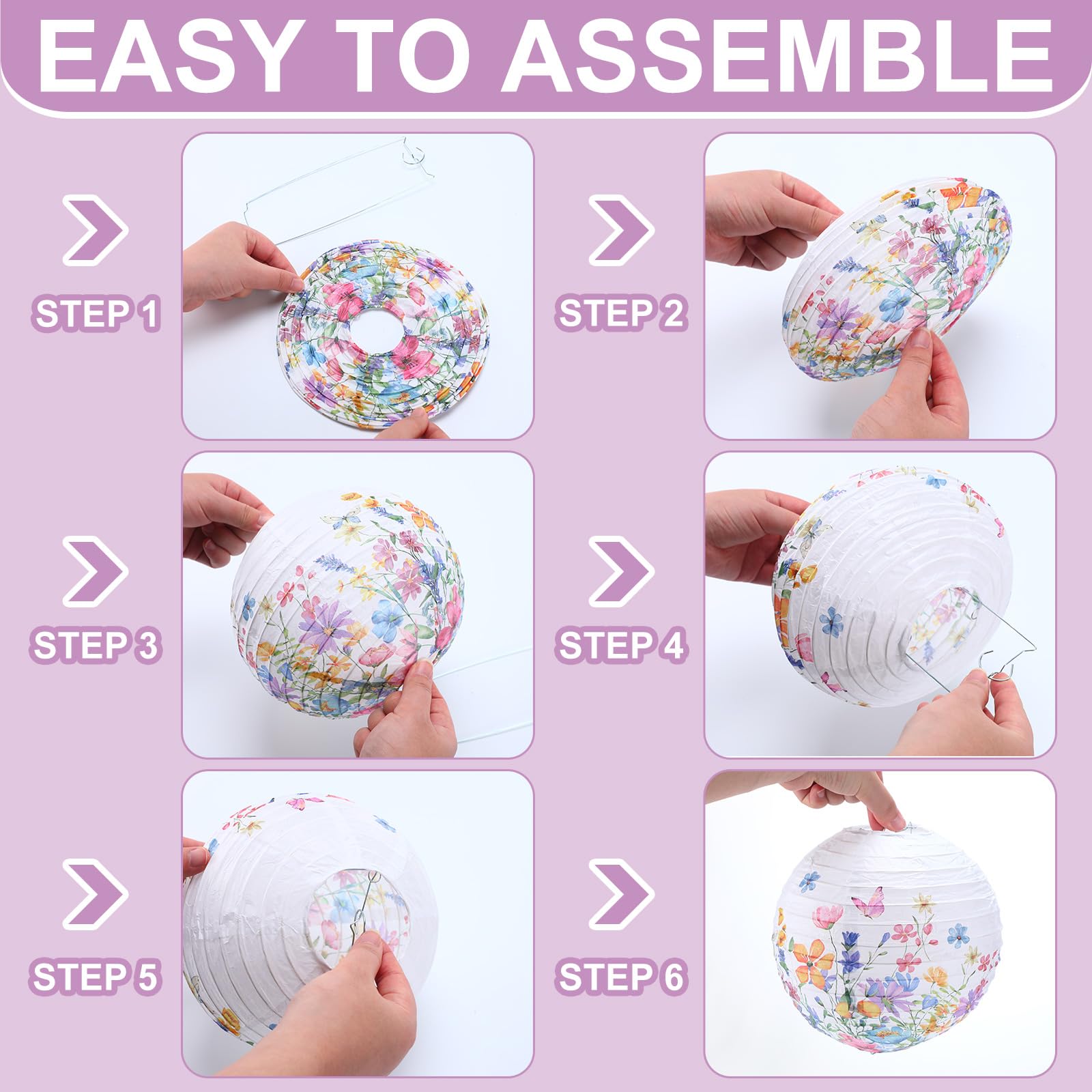 Riakrum 12 Pcs Wildflower Paper Lantern Set Floral Party Decorations Flower Paper Round Lanterns Wildflower Lantern Kit For Spri